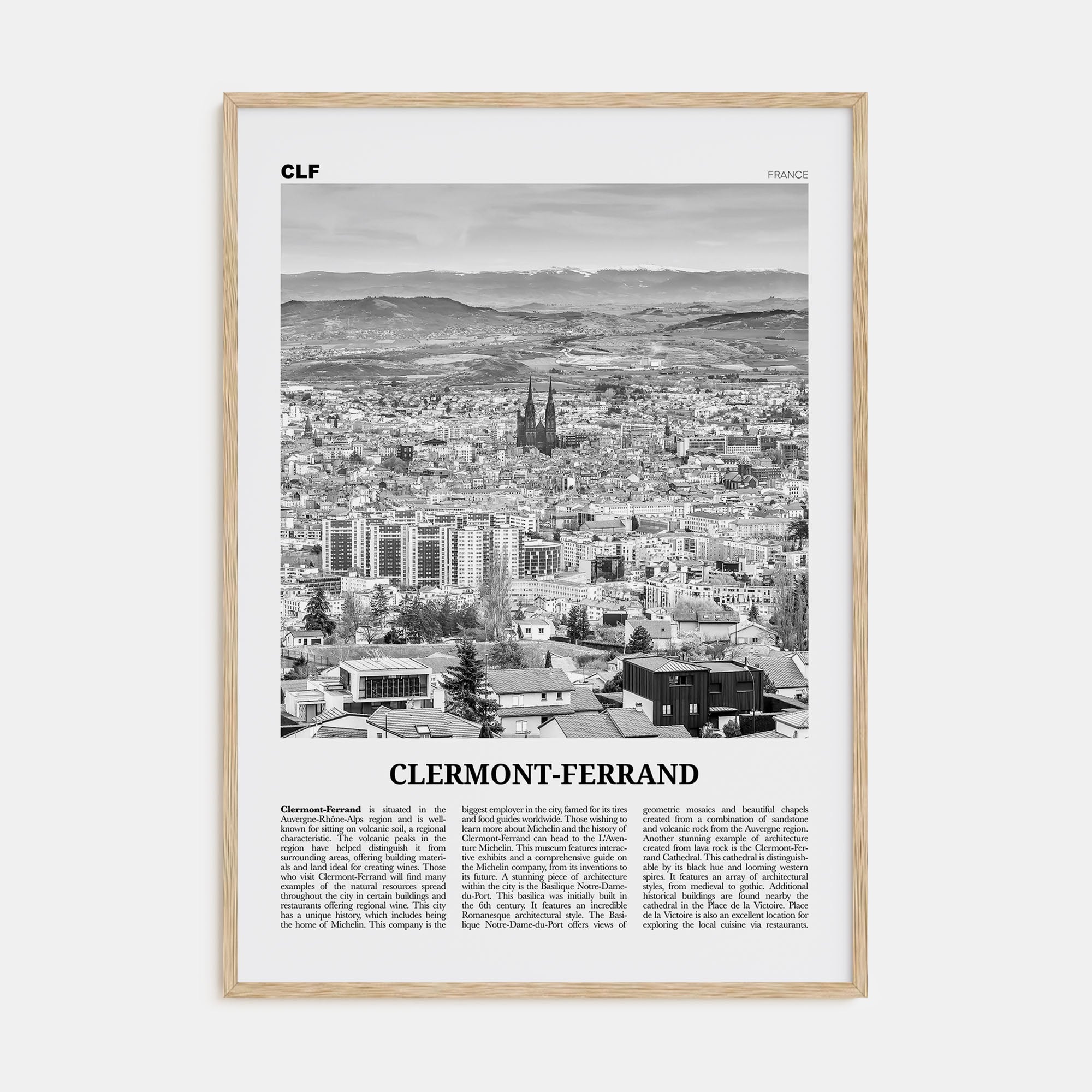 Clermont-Ferrand Travel B&W Poster