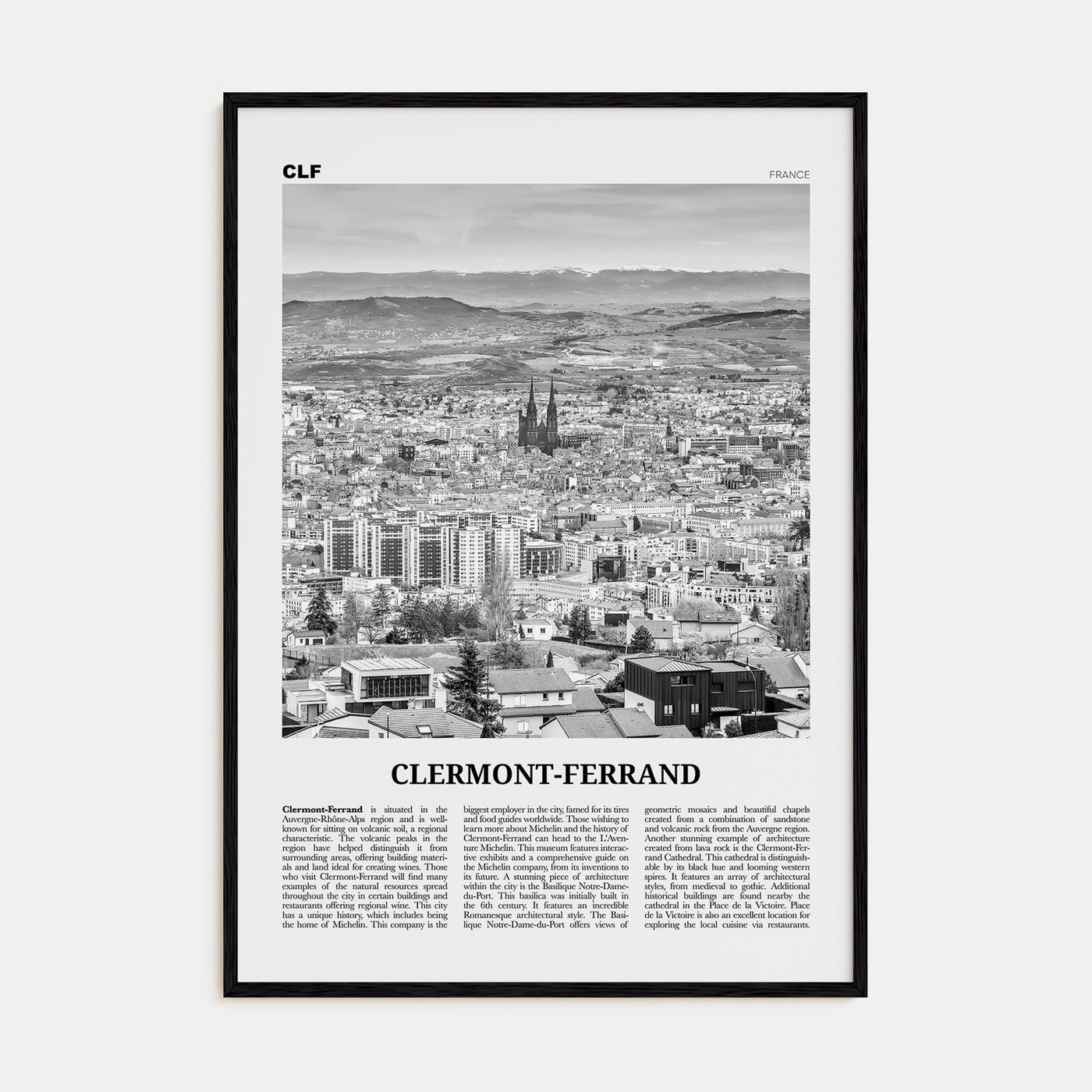 Clermont-Ferrand Travel B&W Poster