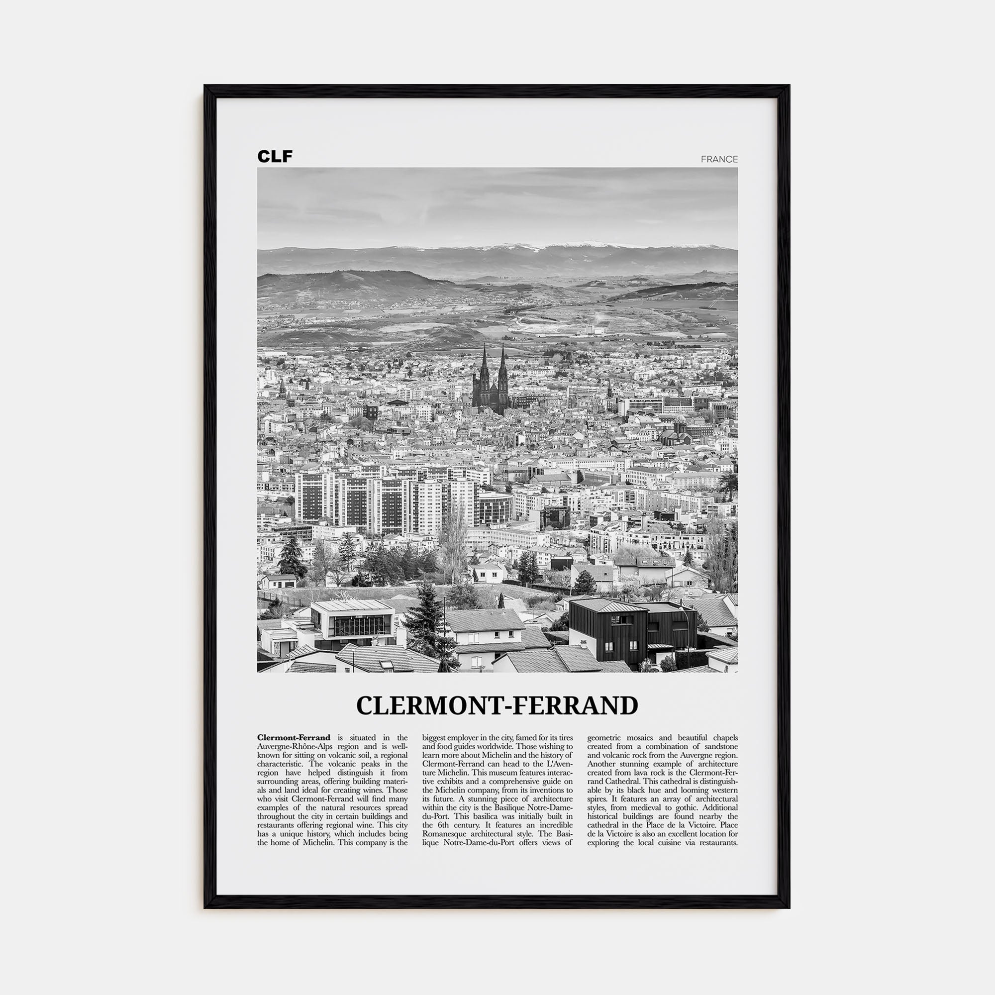 Clermont-Ferrand Travel B&W Poster