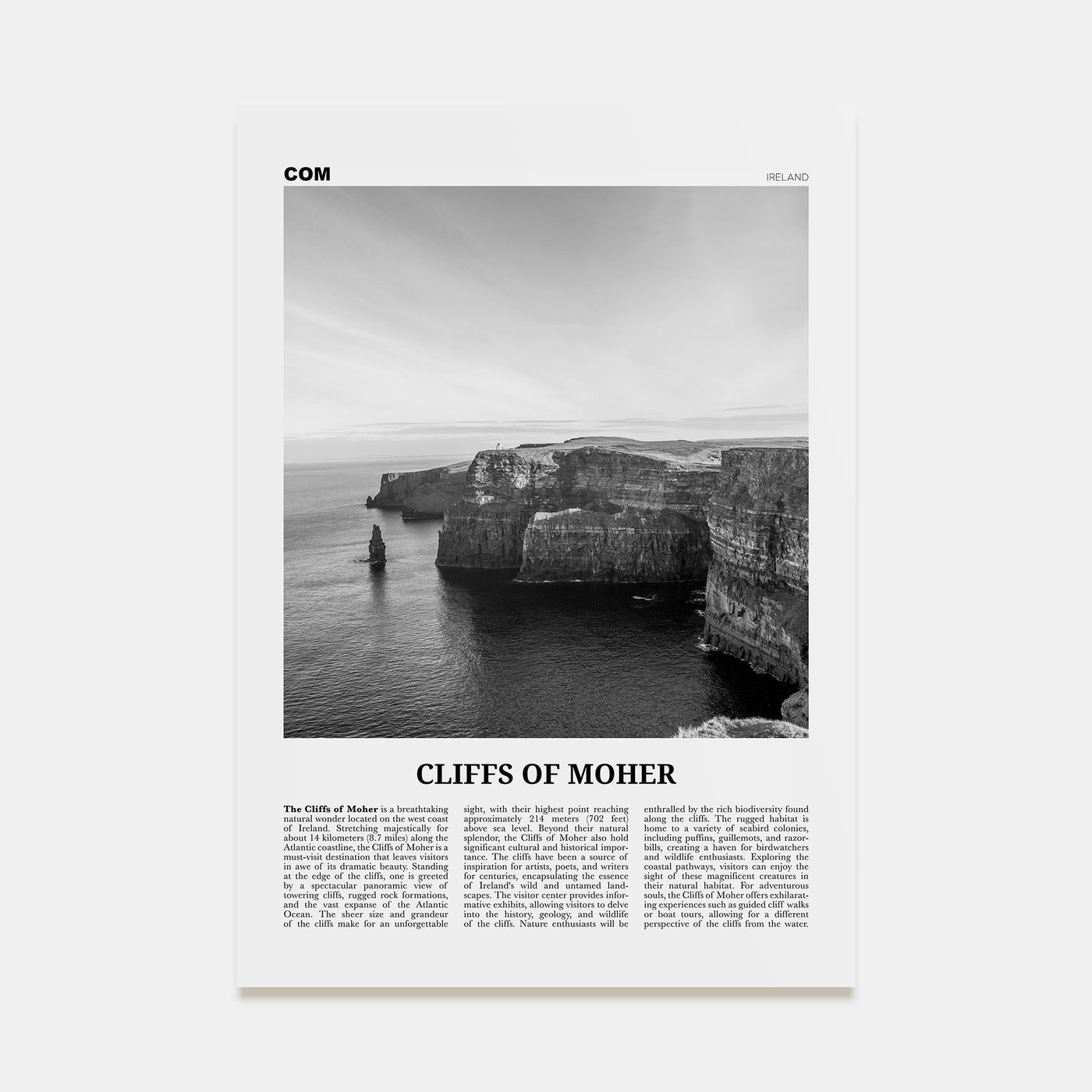 Cliffs of Moher Travel B&W Poster