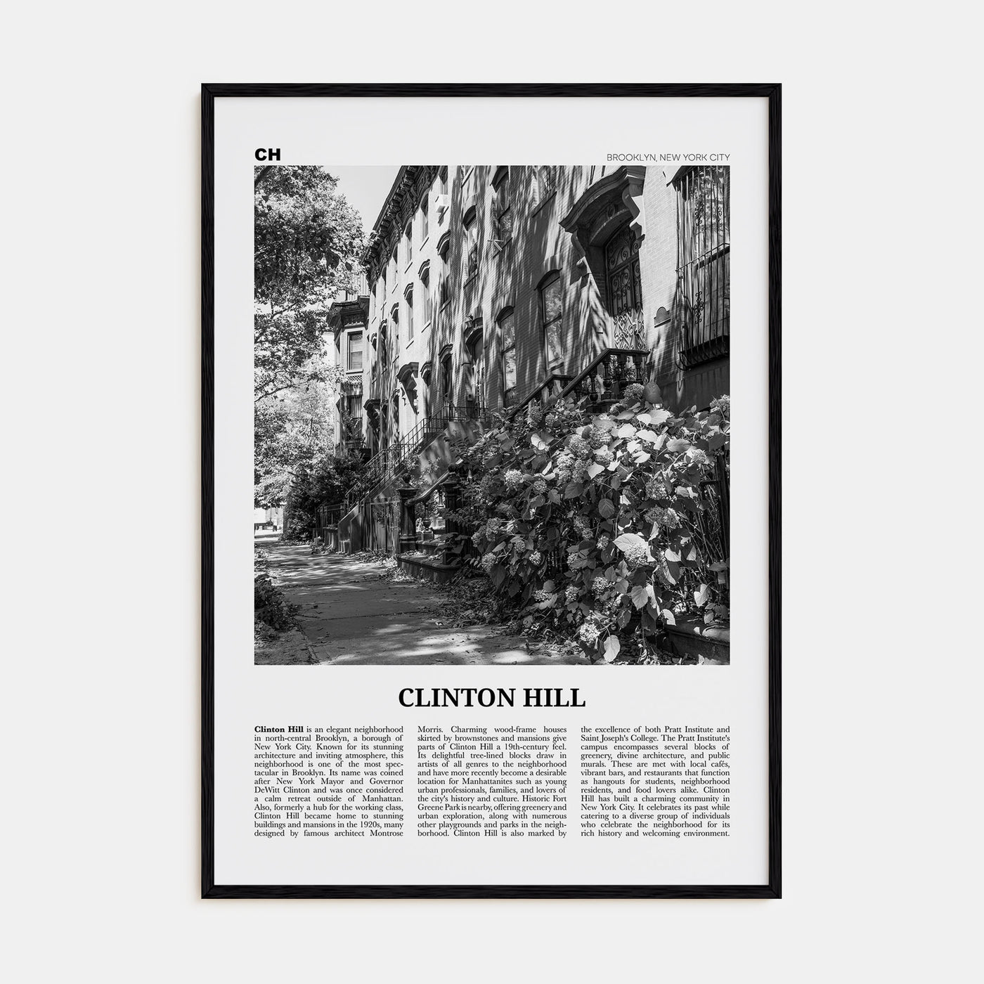 Clinton Hill Travel B&W Poster