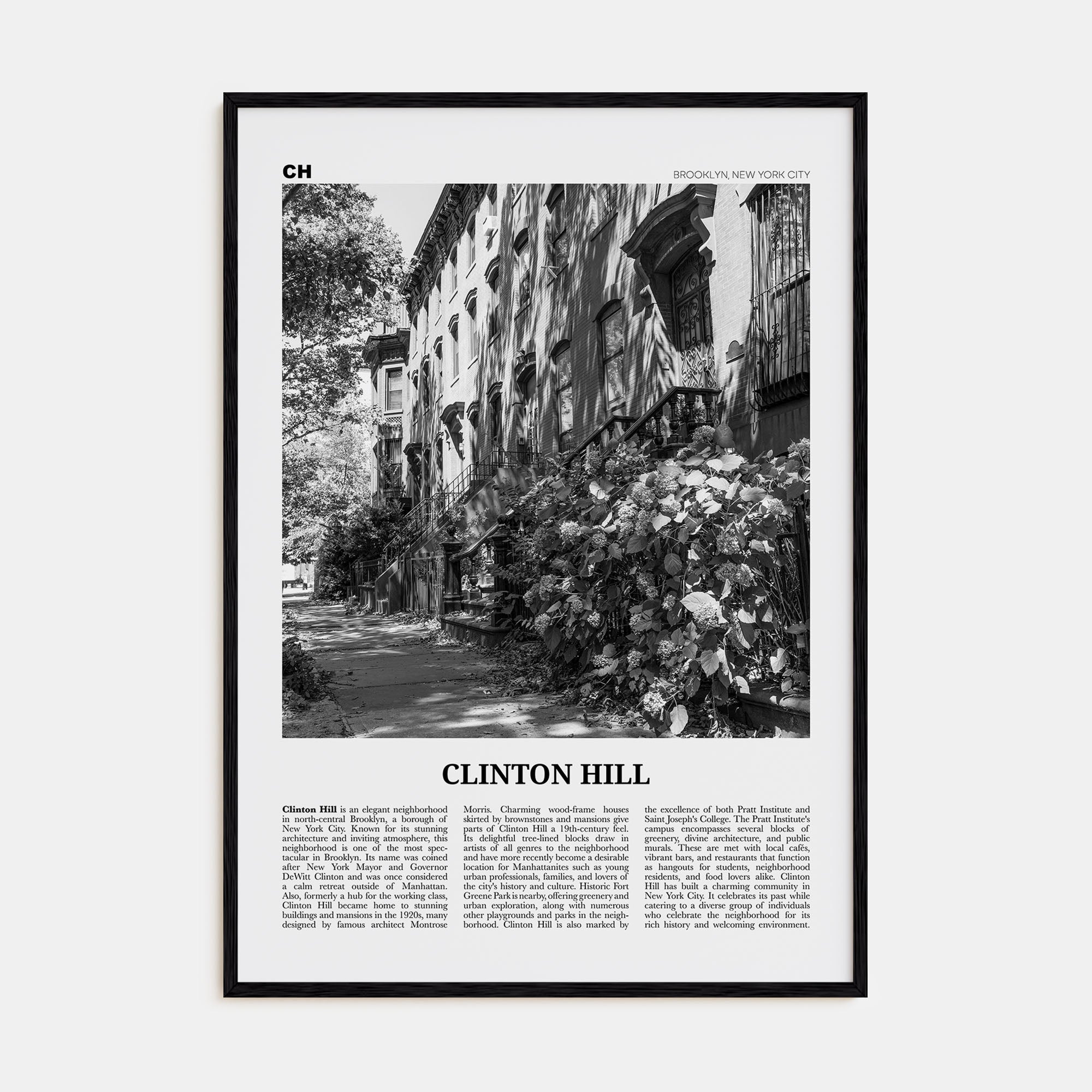 Clinton Hill Travel B&W Poster
