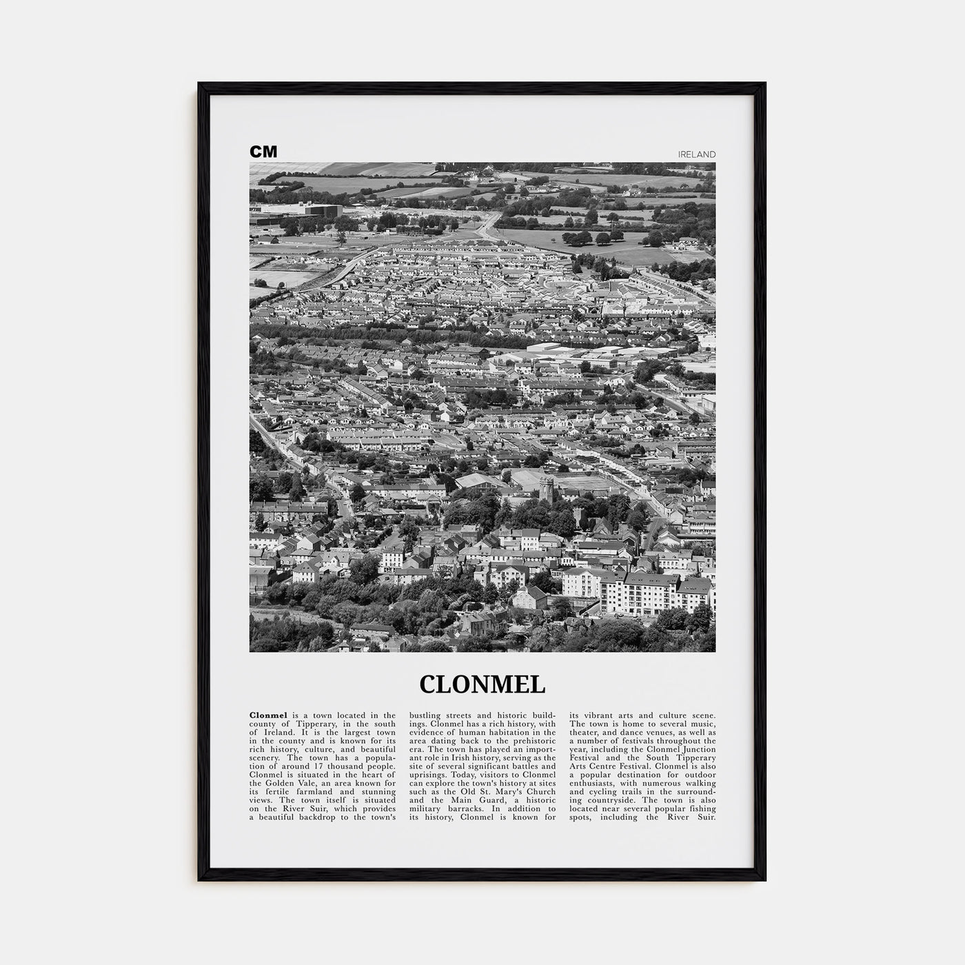 Clonmel Travel B&W Poster