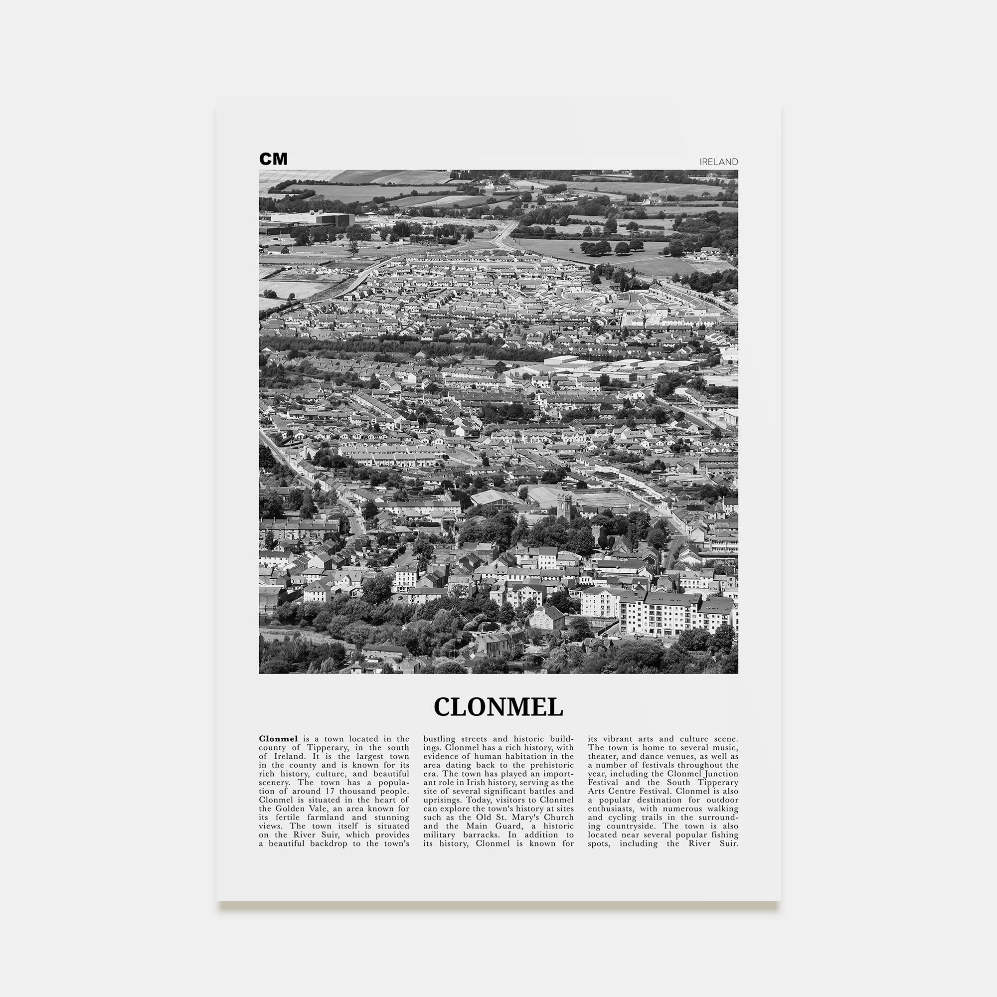Clonmel Travel B&W Poster