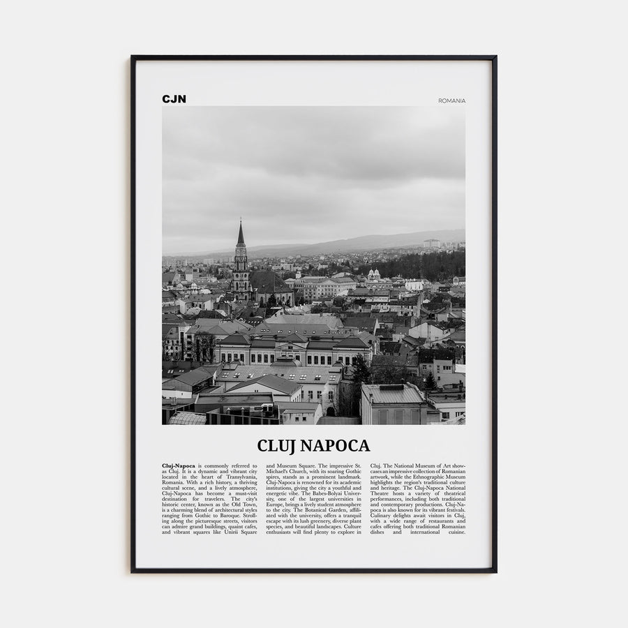Cluj-Napoca Travel B&W Poster