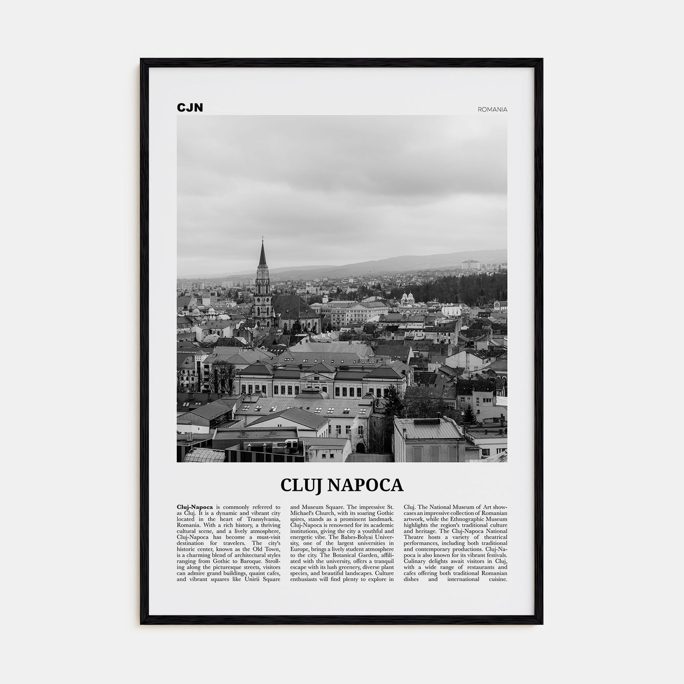 Cluj-Napoca Travel B&W Poster