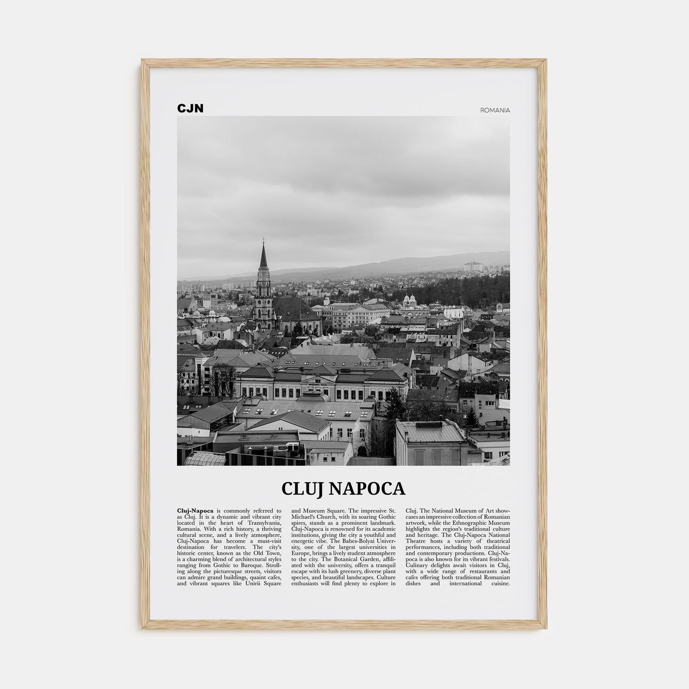 Cluj-Napoca Travel B&W Poster