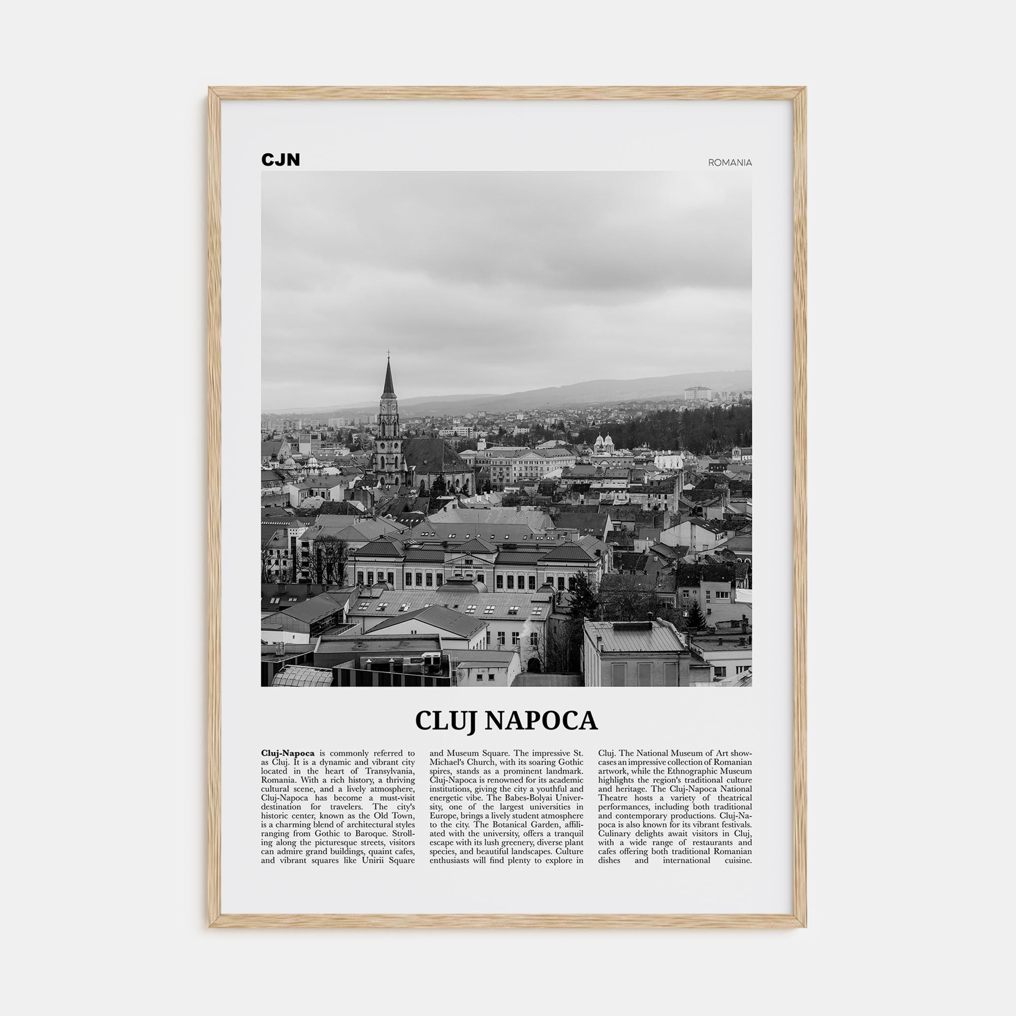 Cluj-Napoca Travel B&W Poster