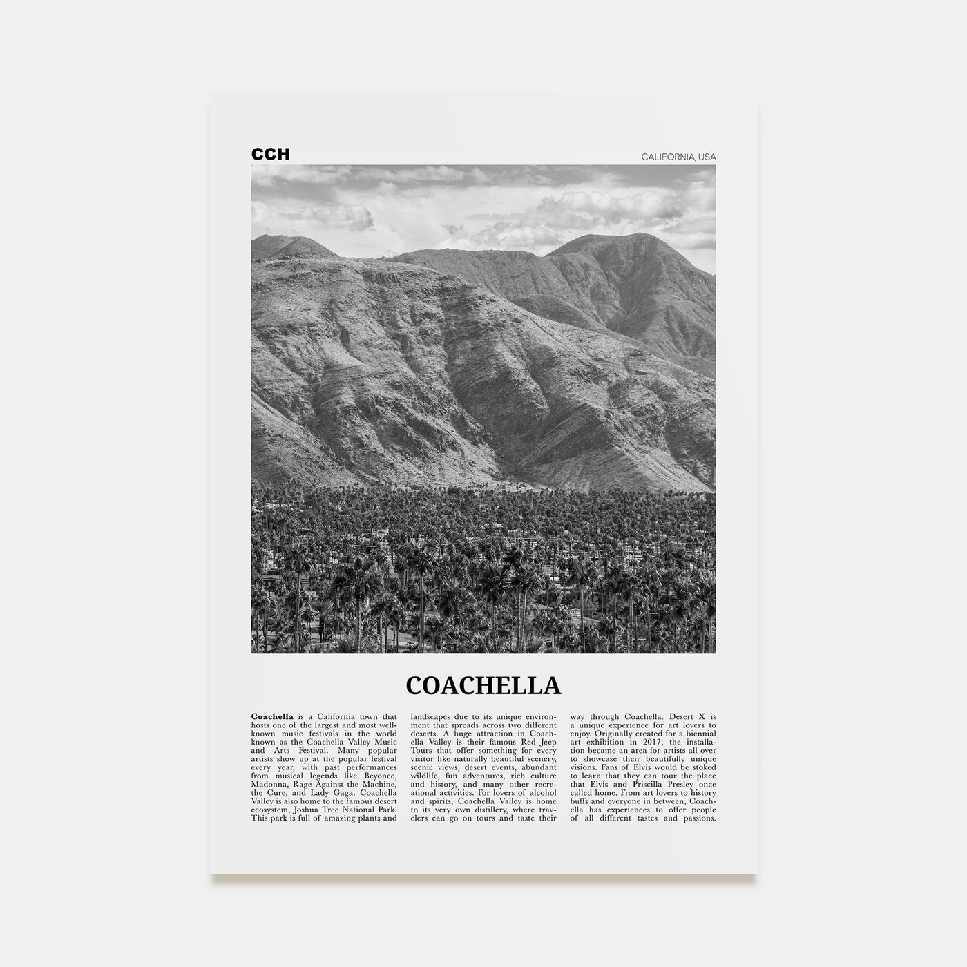 Coachella Travel B&W Poster