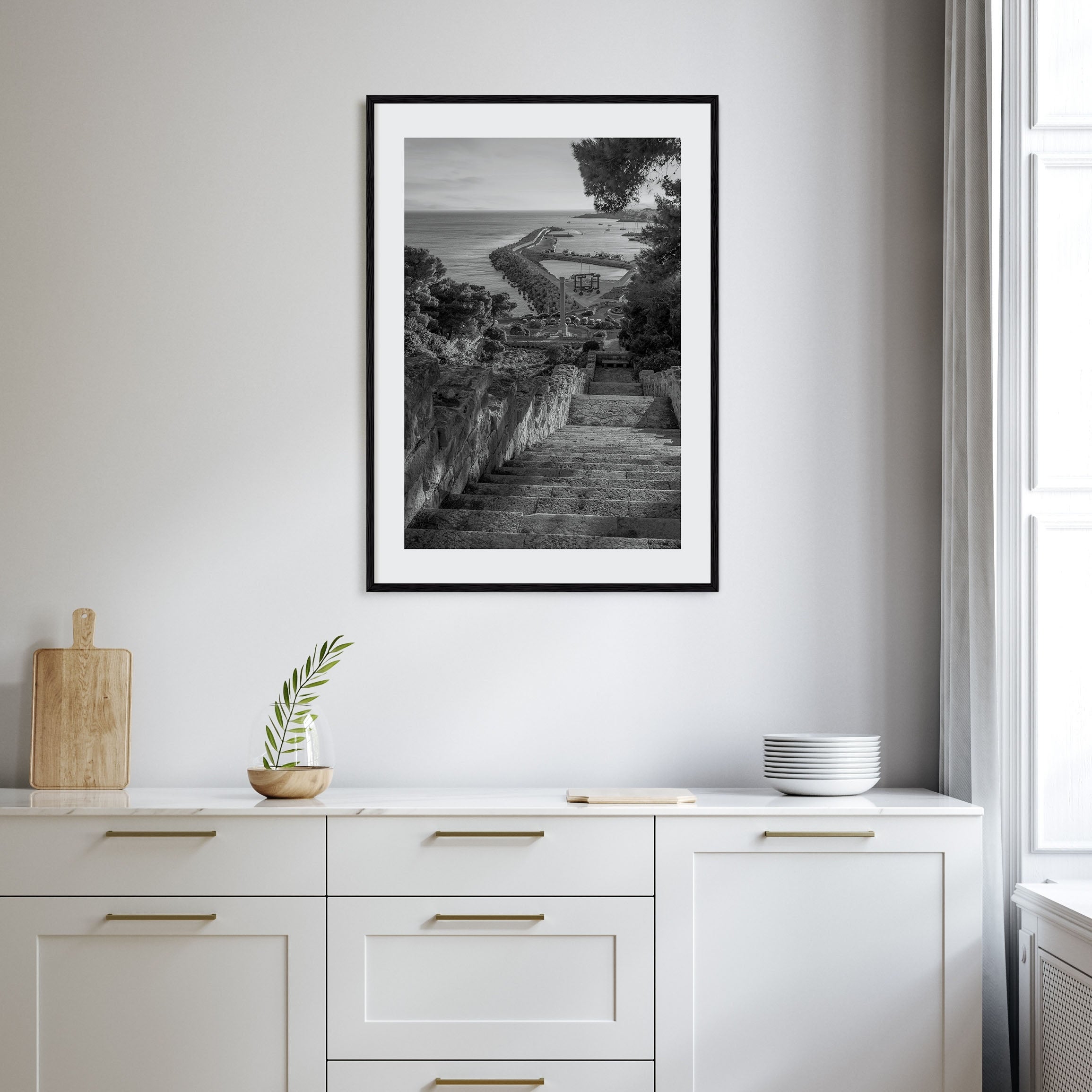 Coastline Stairway Photo B&W Poster