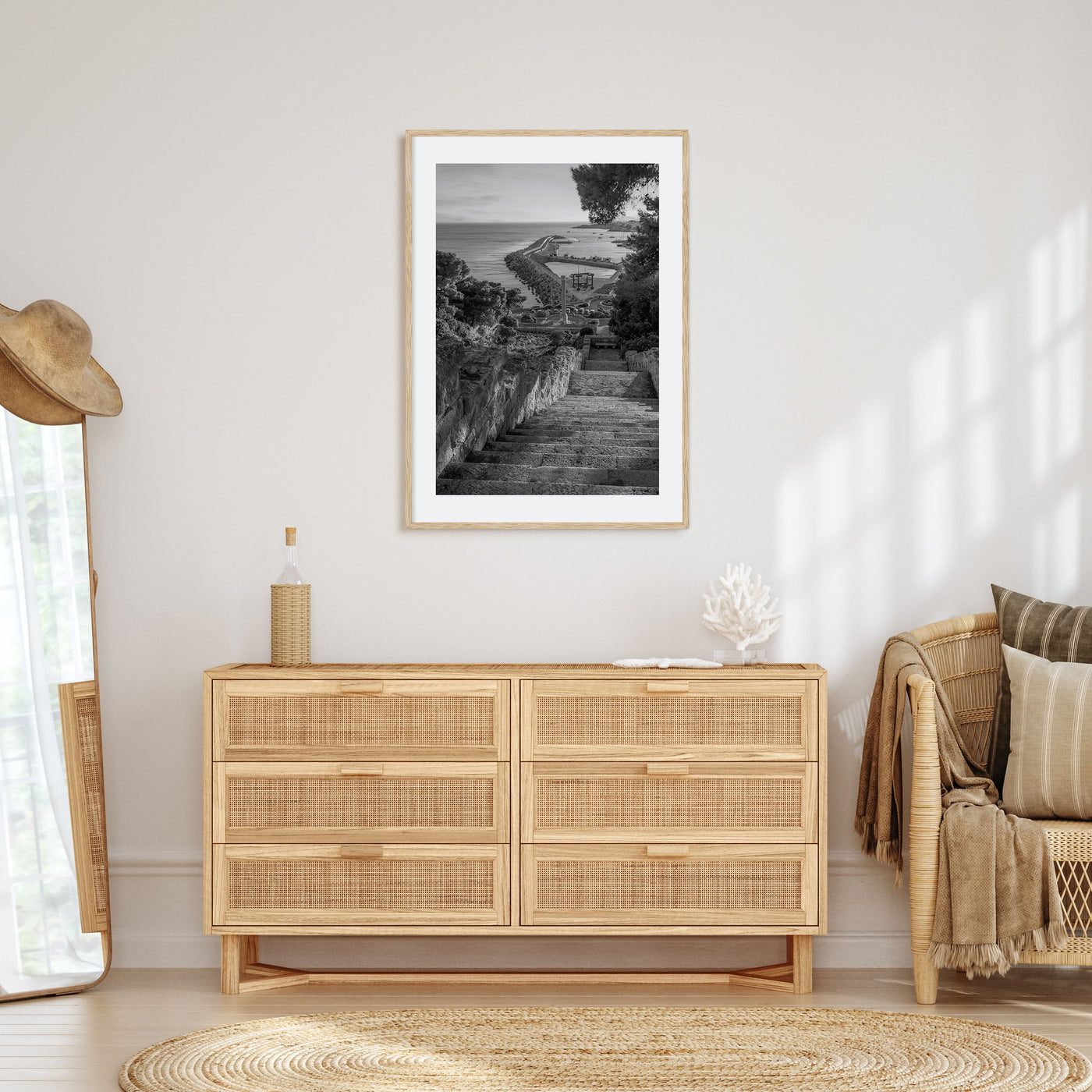 Coastline Stairway Photo B&W Poster