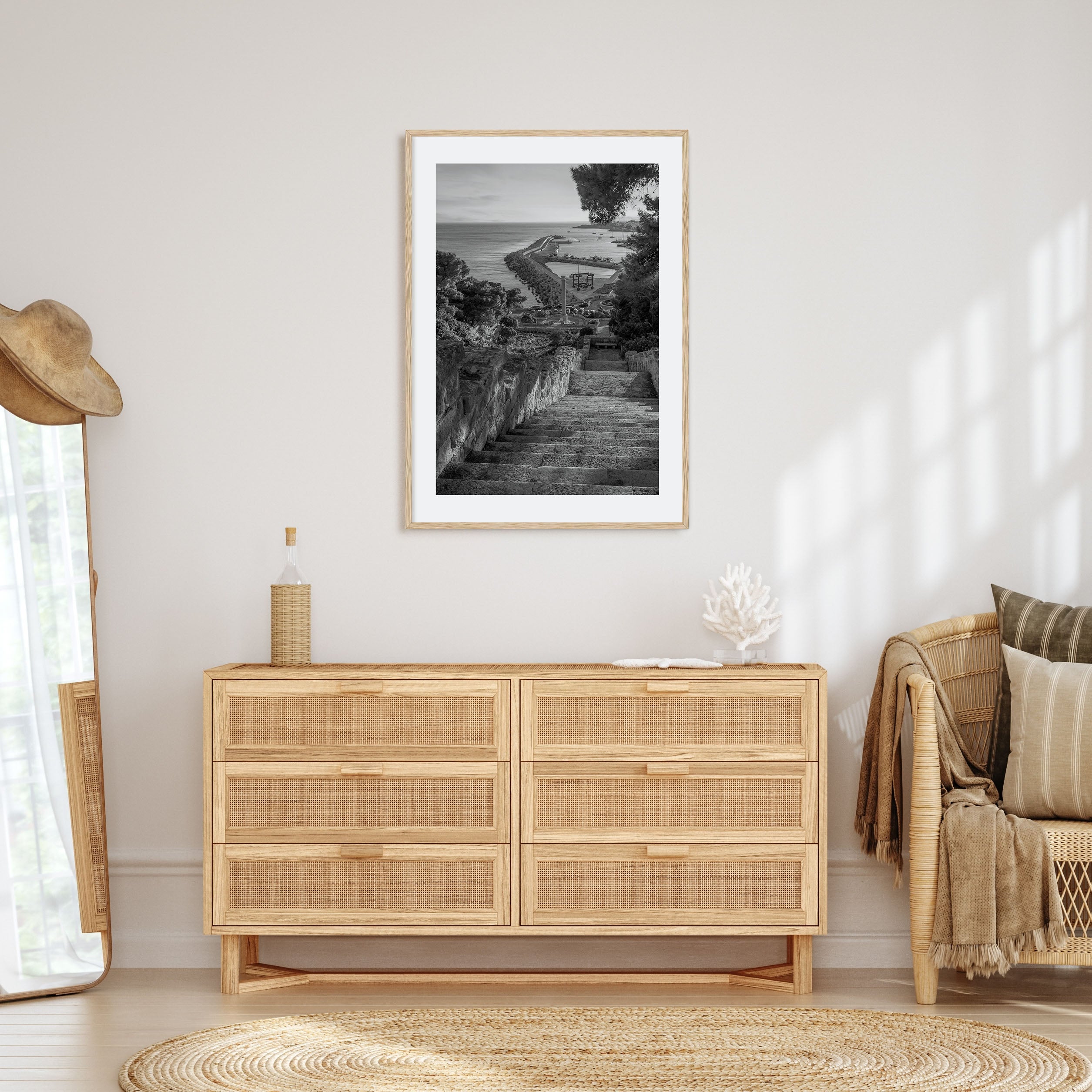 Coastline Stairway Photo B&W Poster