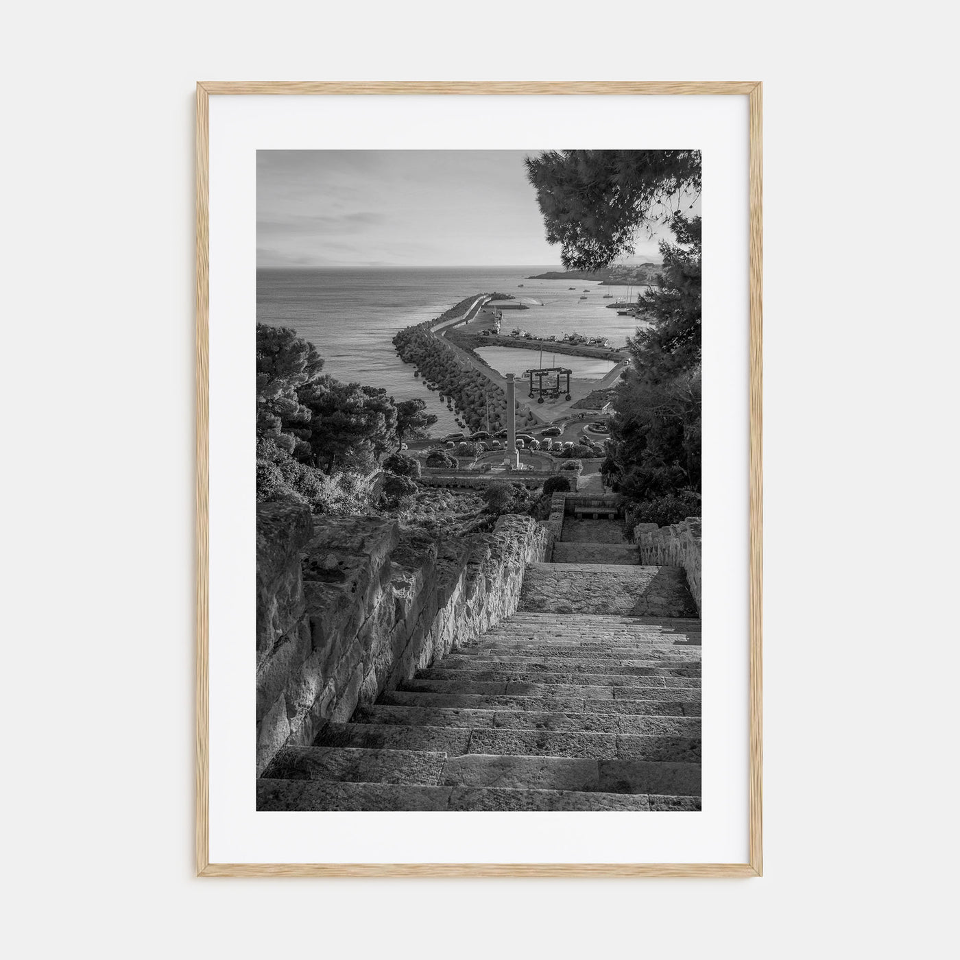 Coastline Stairway Photo B&W Poster
