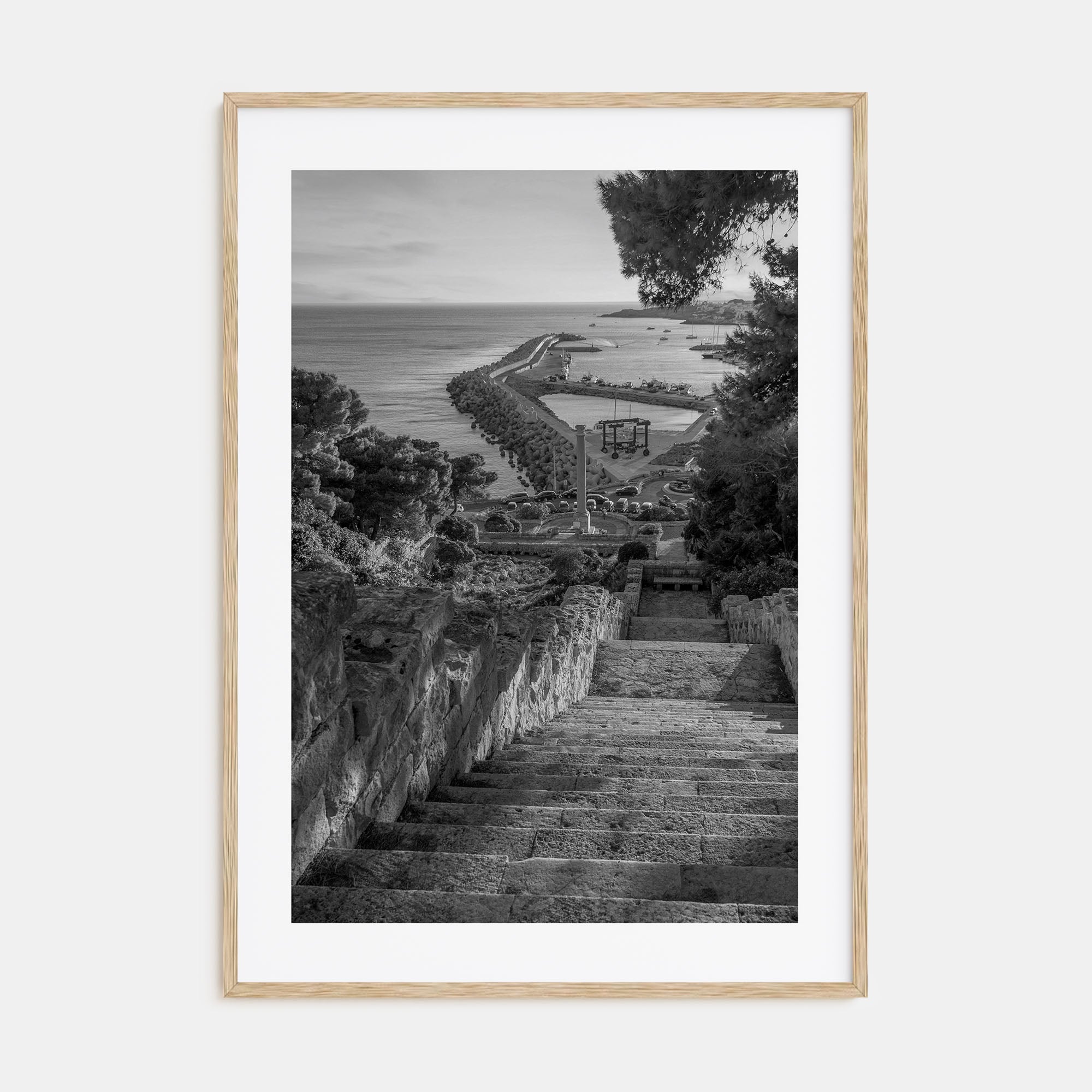 Coastline Stairway Photo B&W Poster