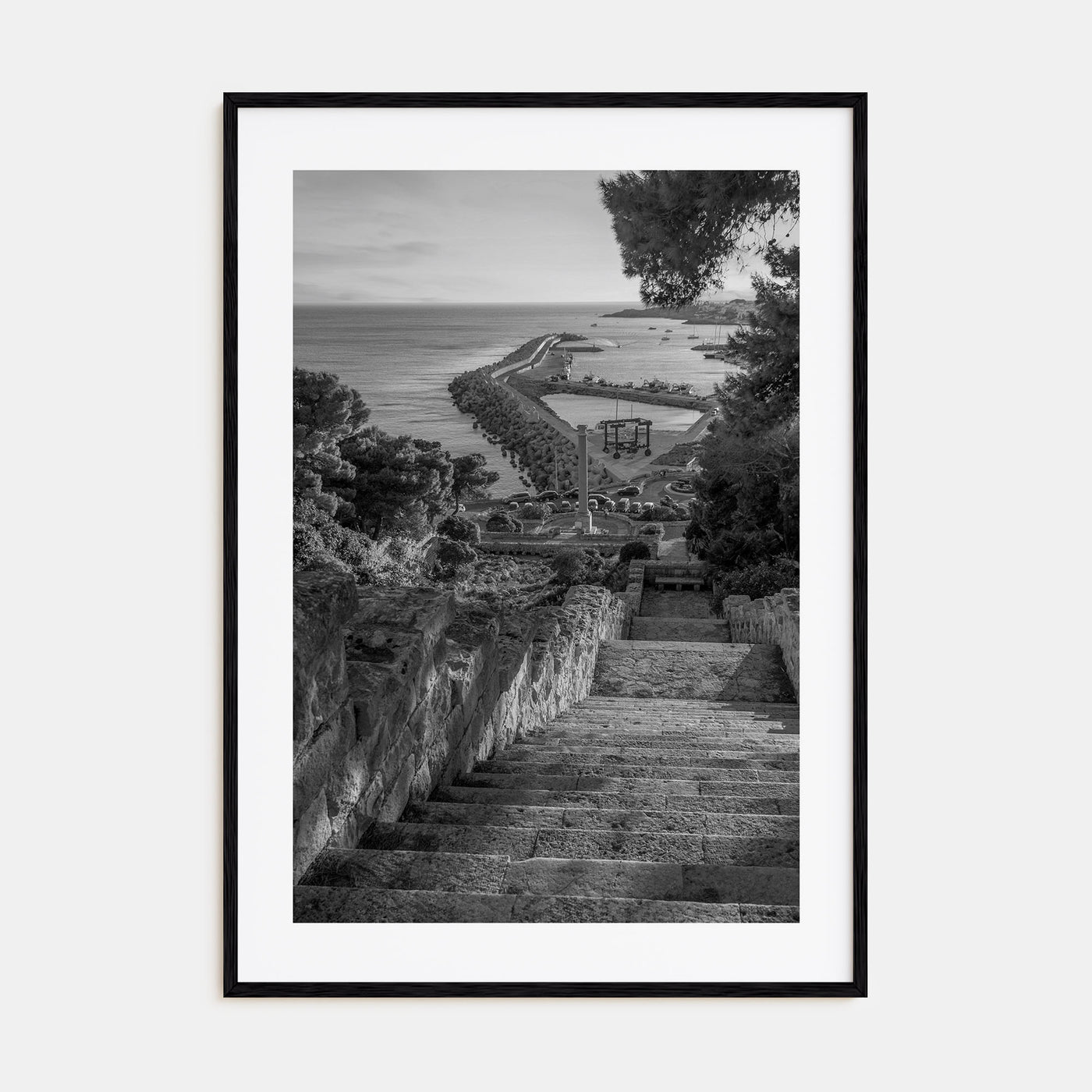 Coastline Stairway Photo B&W Poster