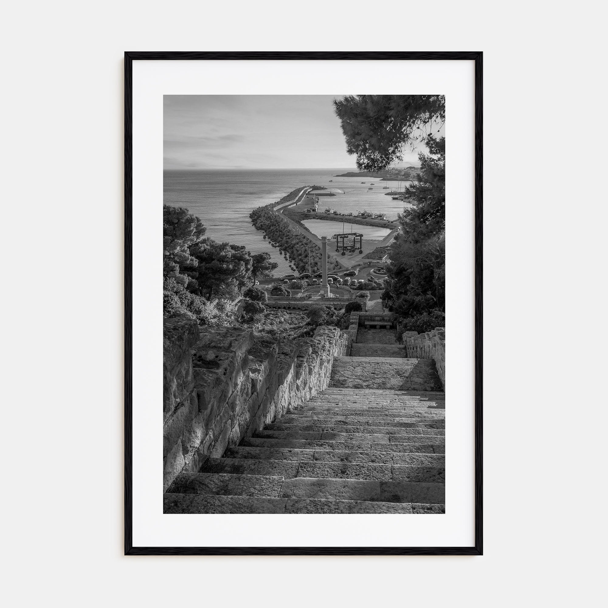 Coastline Stairway Photo B&W Poster