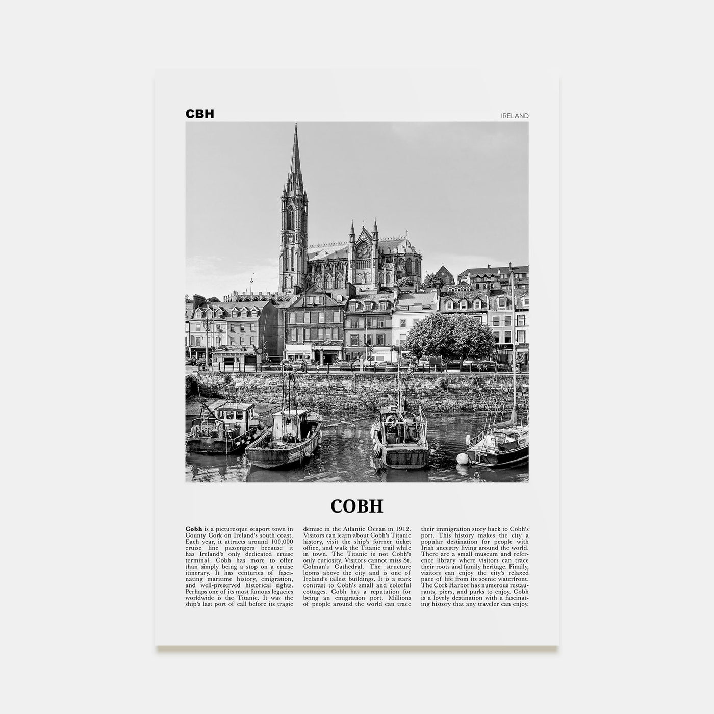 Cobh Travel B&W No 1 Poster