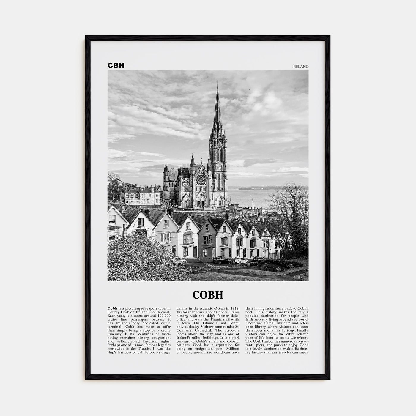 Cobh Travel B&W No 2 Poster