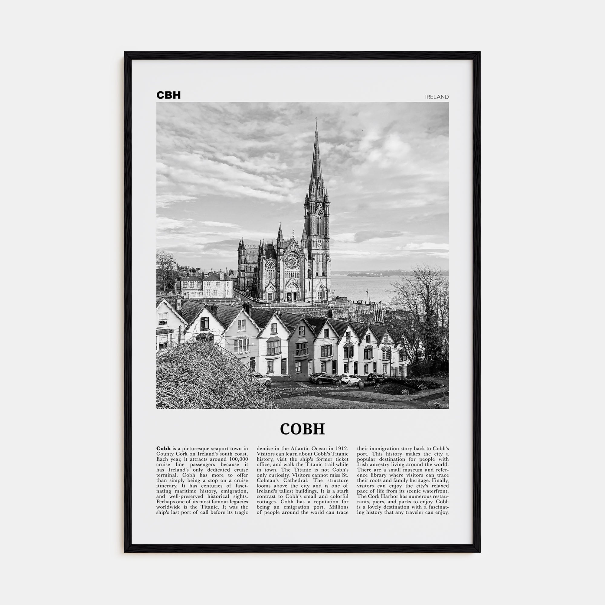 Cobh Travel B&W No 2 Poster