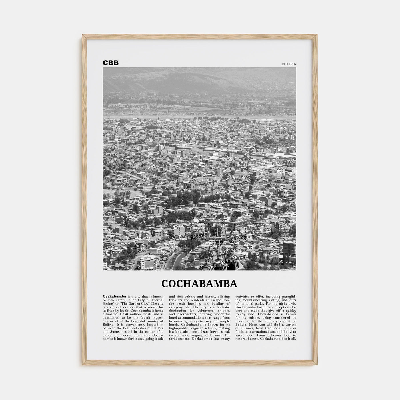 Cochabamba Travel B&W Poster