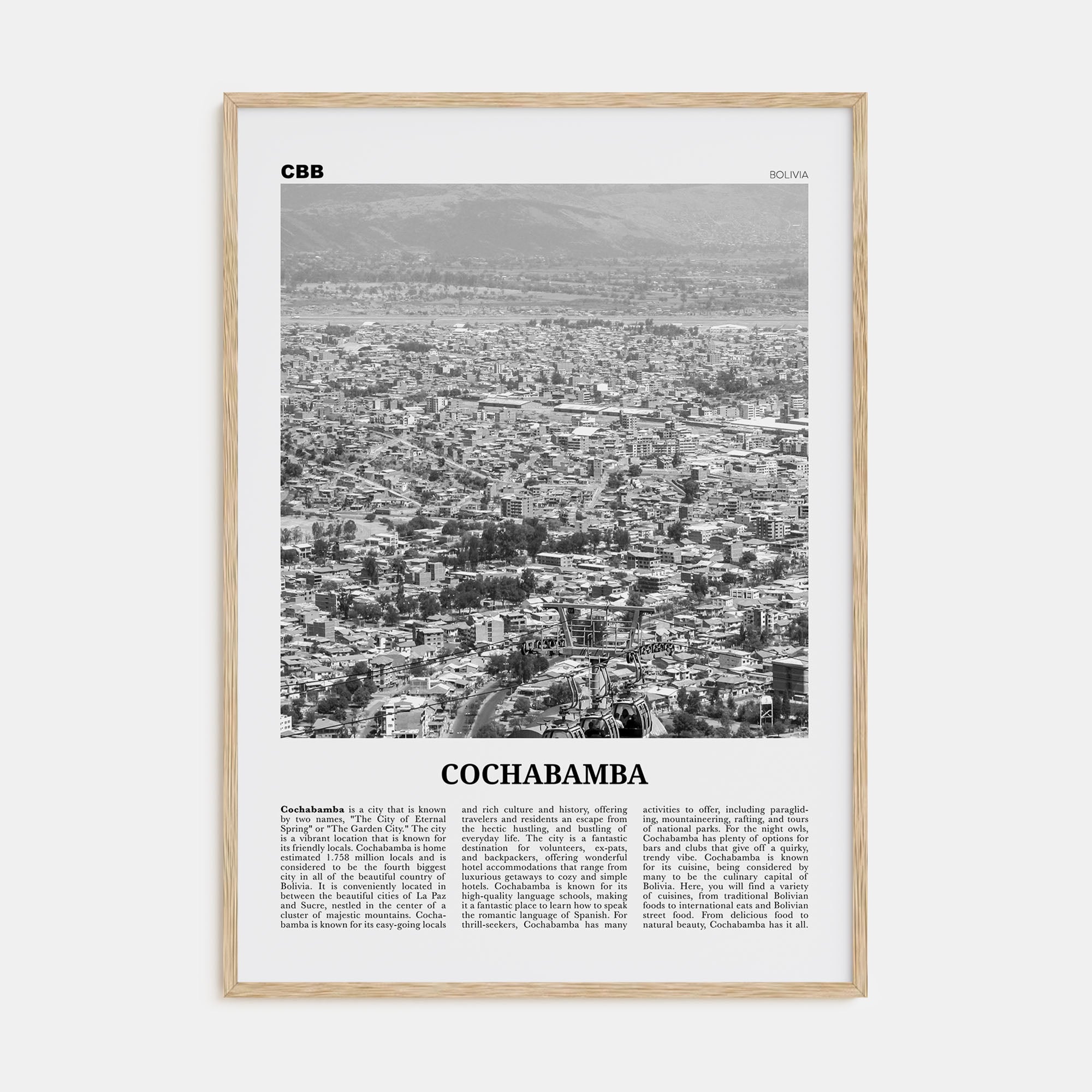 Cochabamba Travel B&W Poster