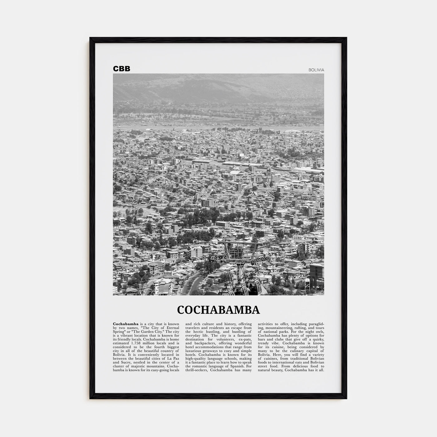 Cochabamba Travel B&W Poster