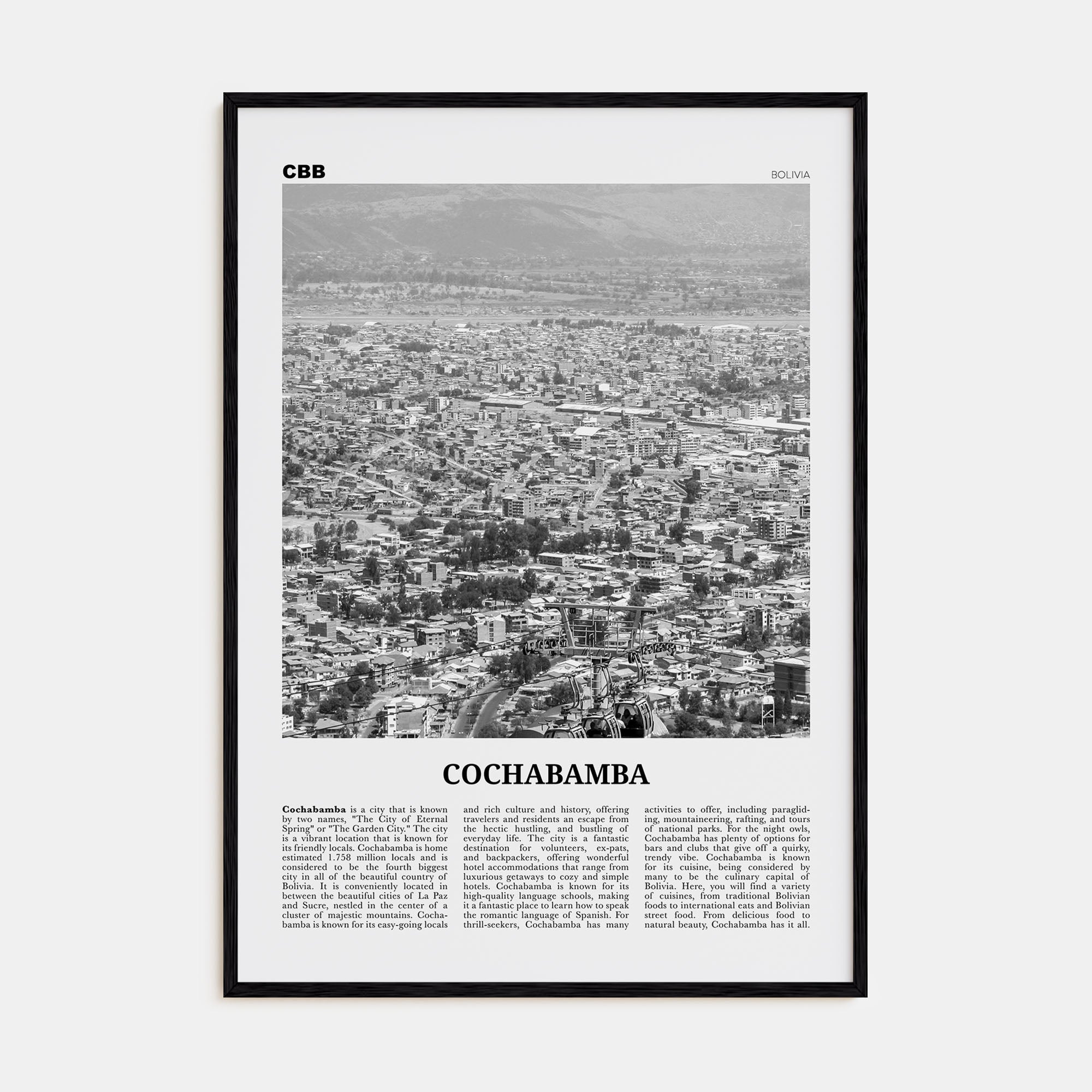 Cochabamba Travel B&W Poster
