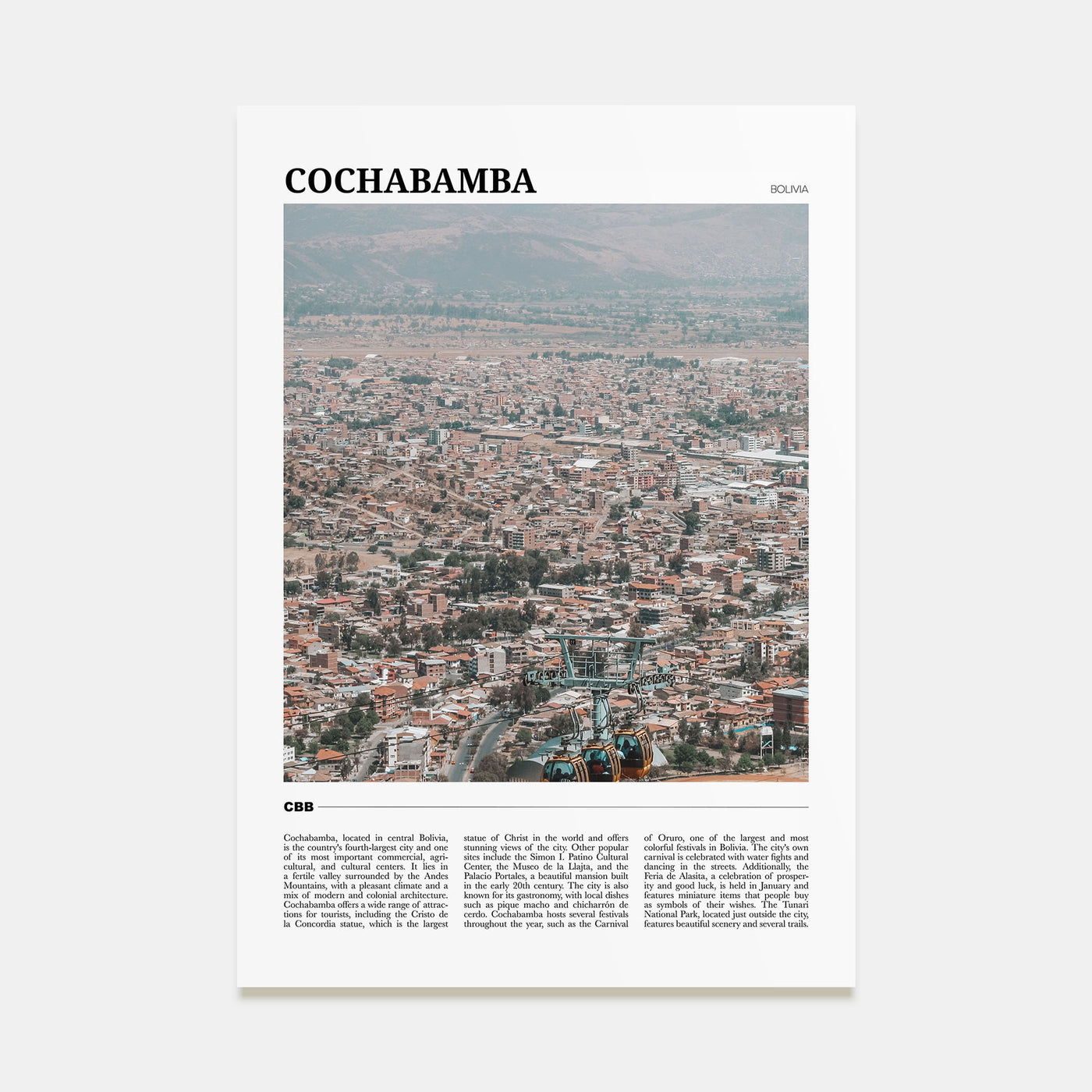Cochabamba Travel Color Poster