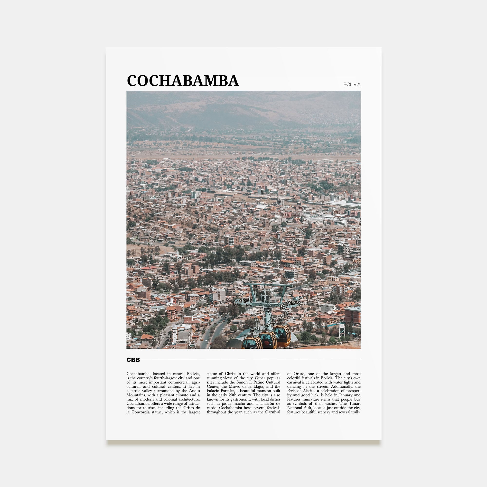 Cochabamba Travel Color Poster