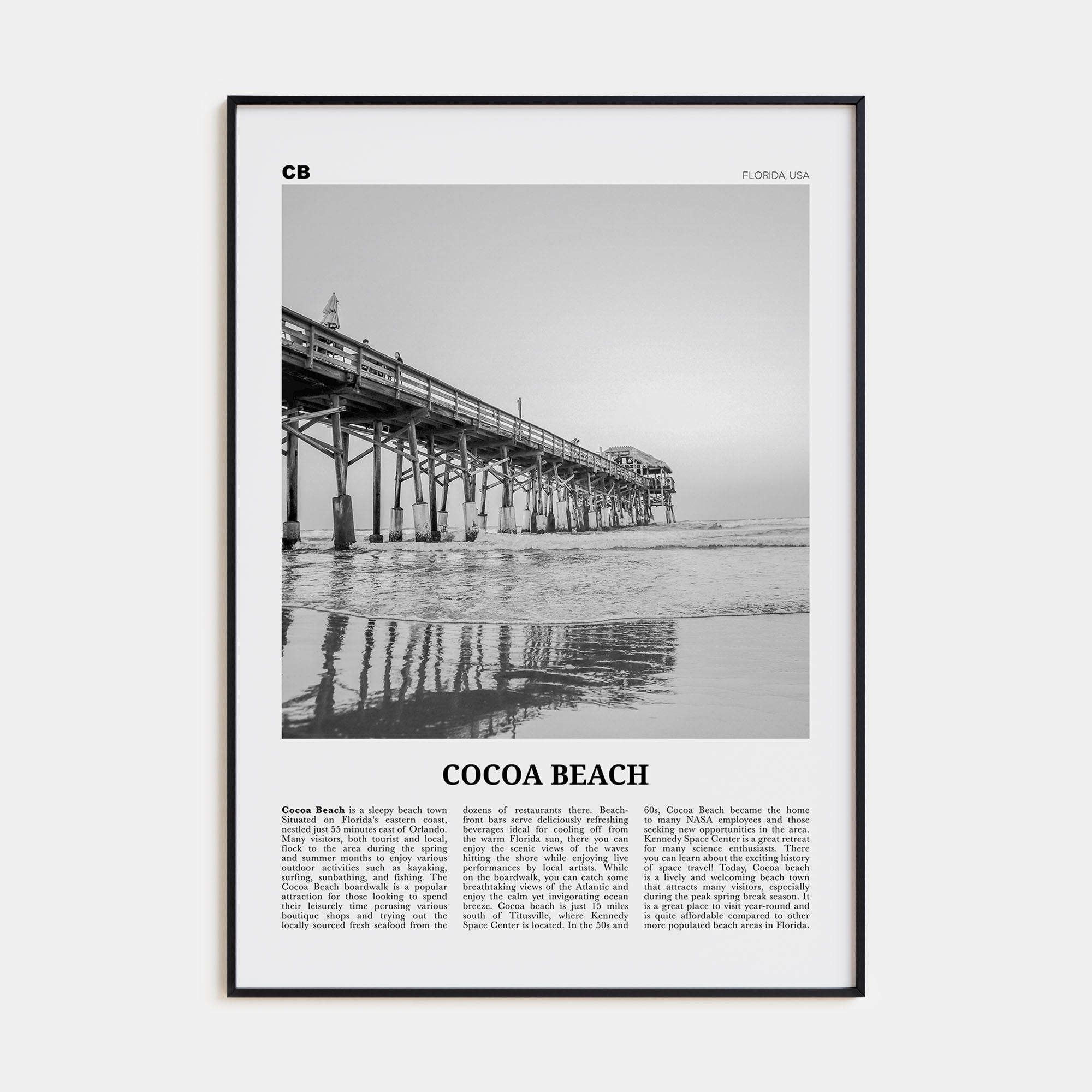 Cocoa Beach Travel B&W Poster