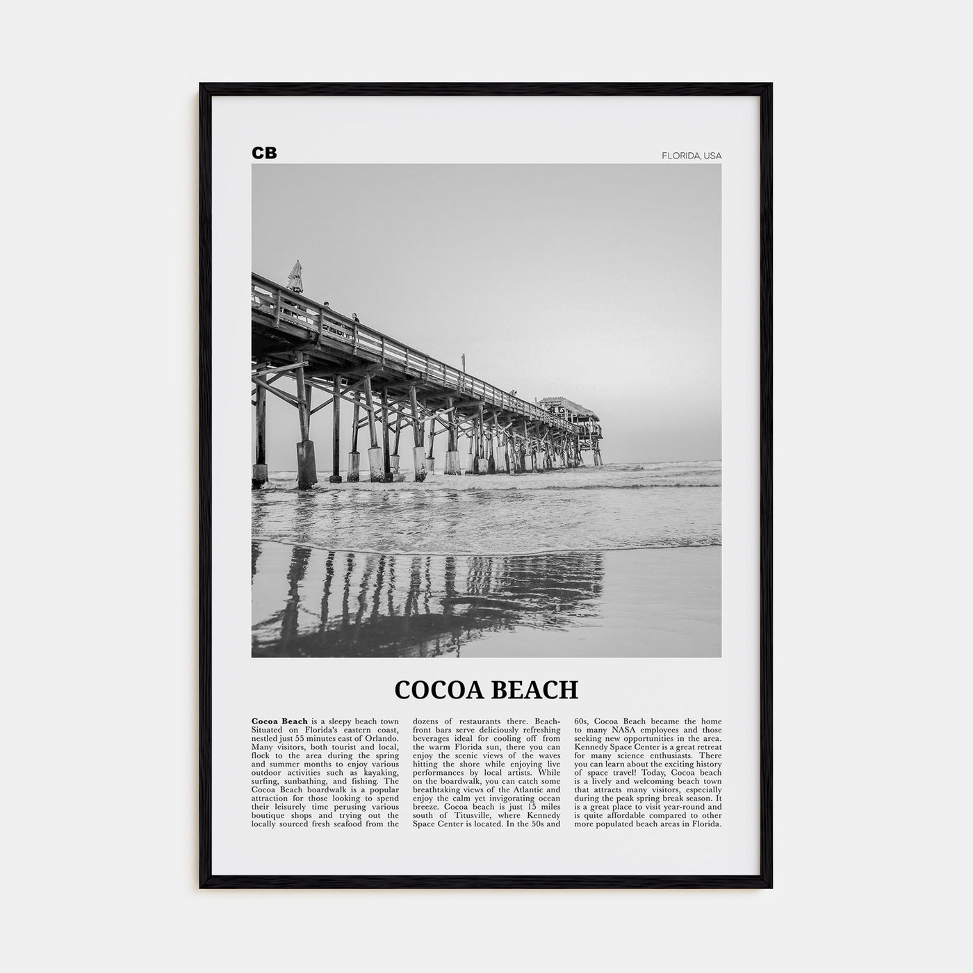 Cocoa Beach Travel B&W Poster