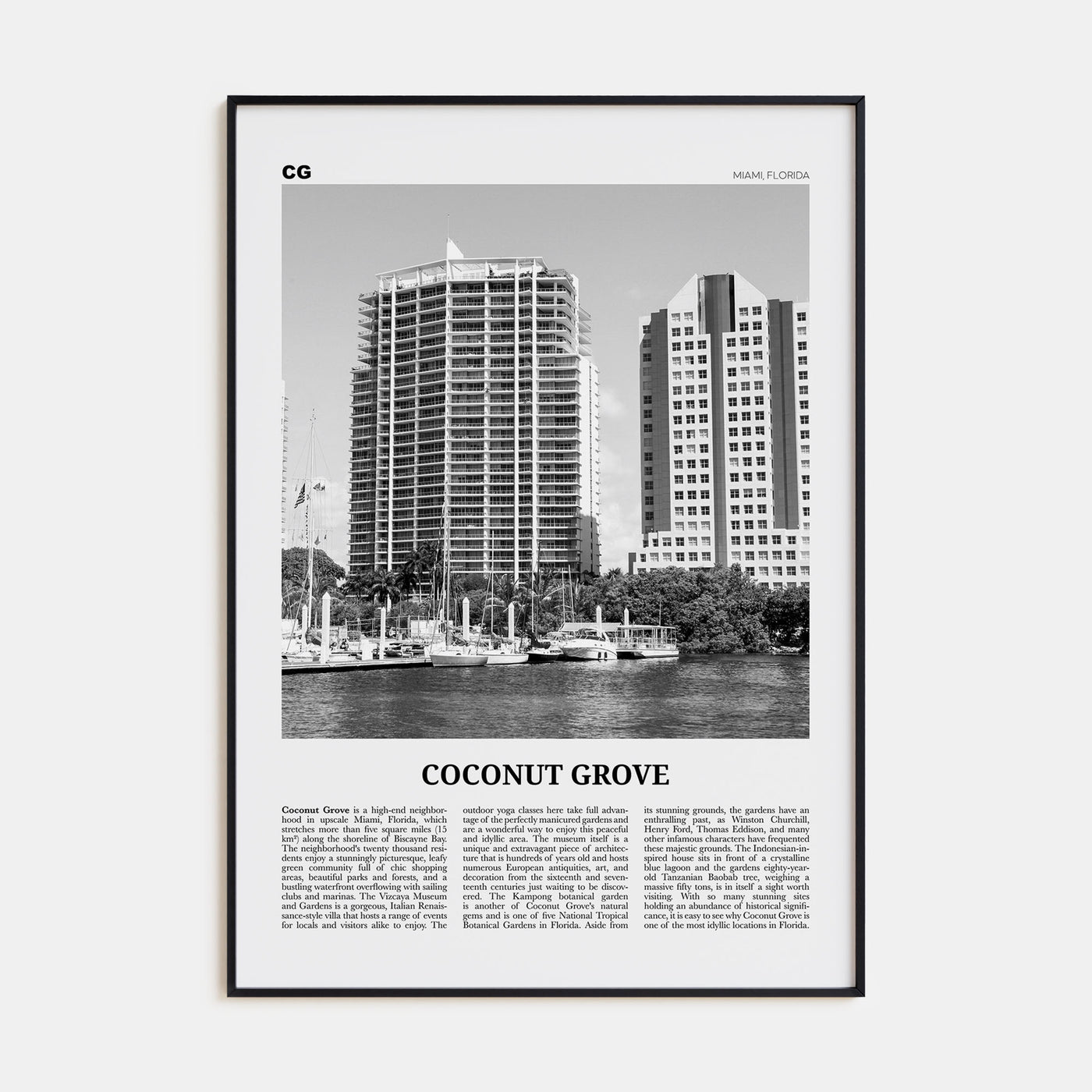 Coconut Grove Travel B&W Poster