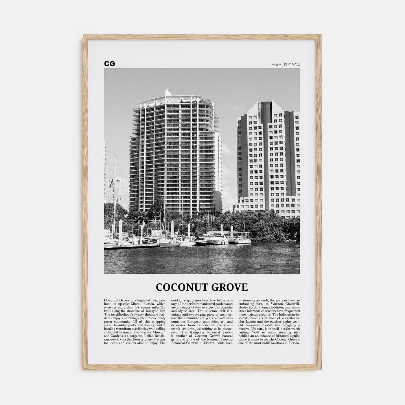 Coconut Grove Travel B&W Poster