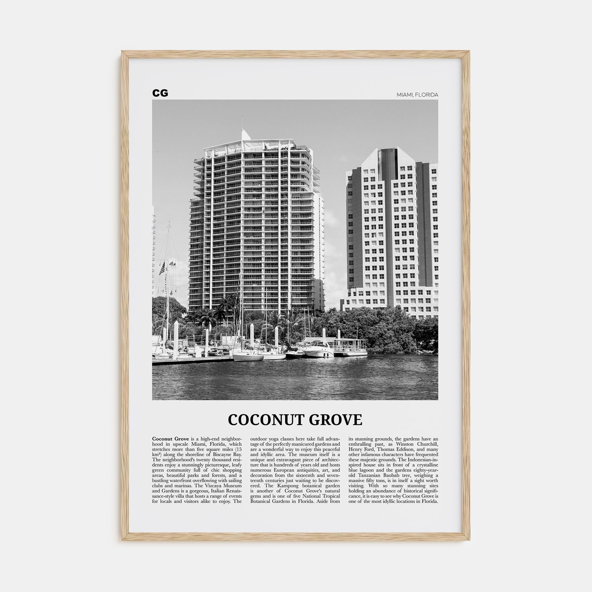 Coconut Grove Travel B&W Poster