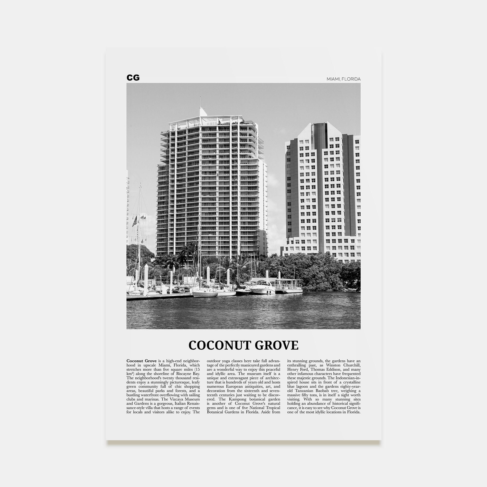 Coconut Grove Travel B&W Poster