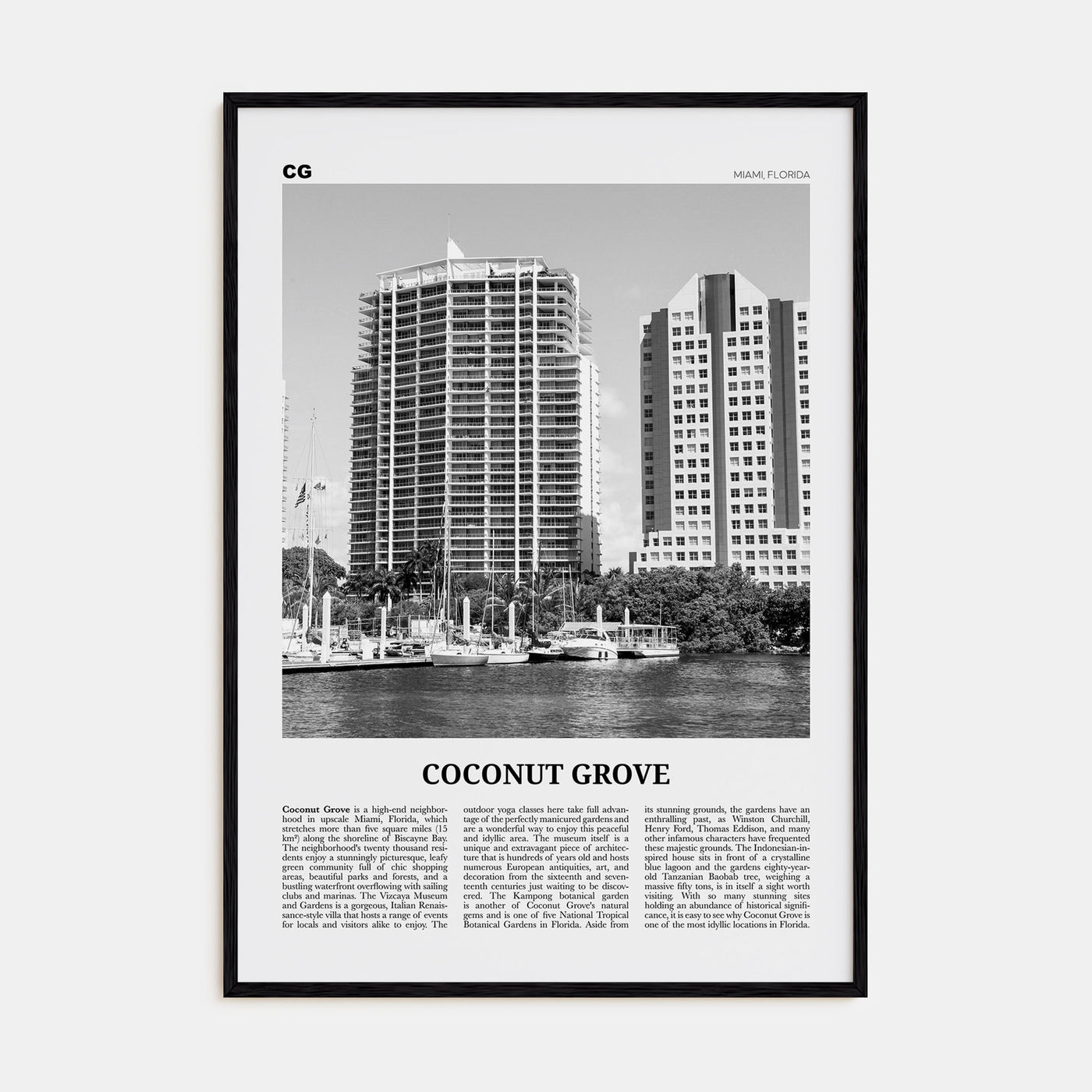 Coconut Grove Travel B&W Poster
