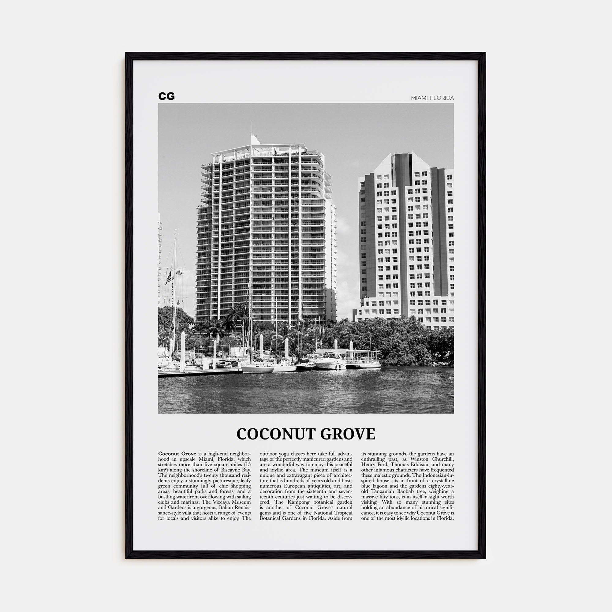 Coconut Grove Travel B&W Poster