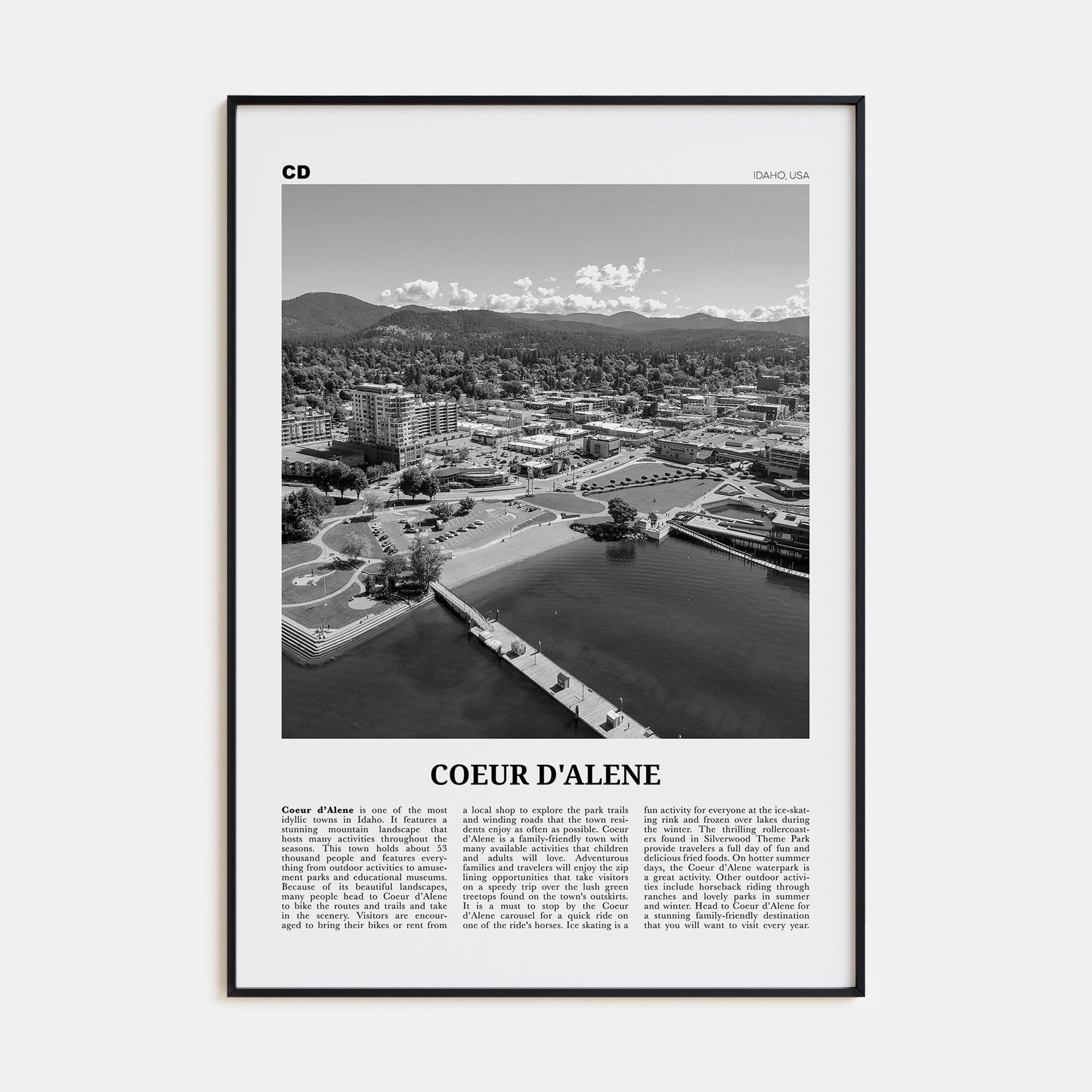 Coeur d'Alene Travel B&W Poster
