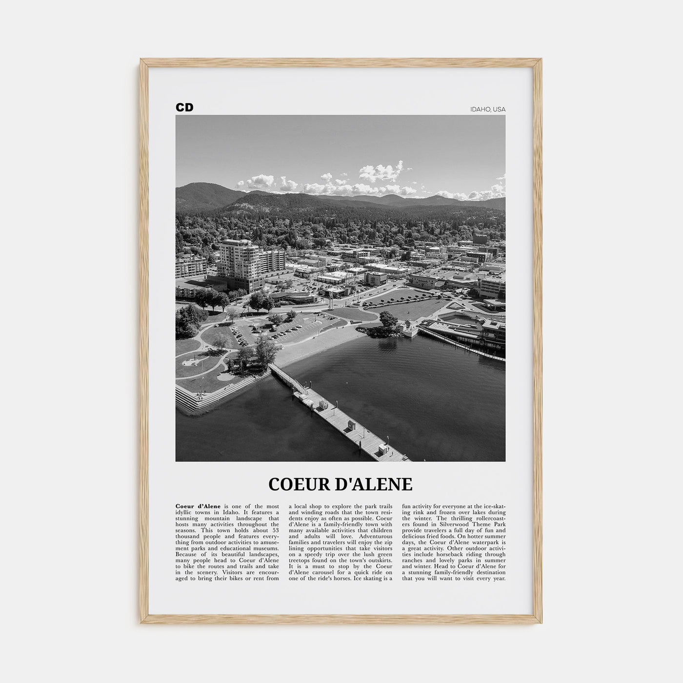 Coeur d'Alene Travel B&W Poster