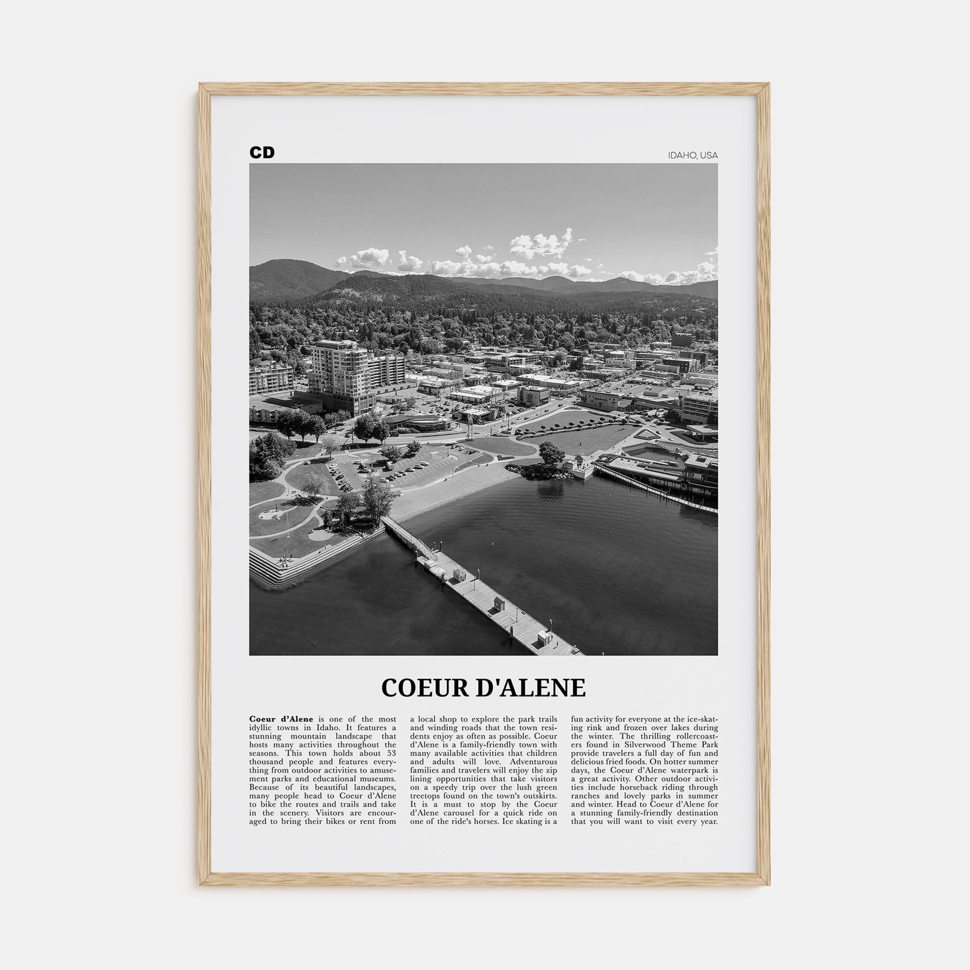 Coeur d'Alene Travel B&W Poster