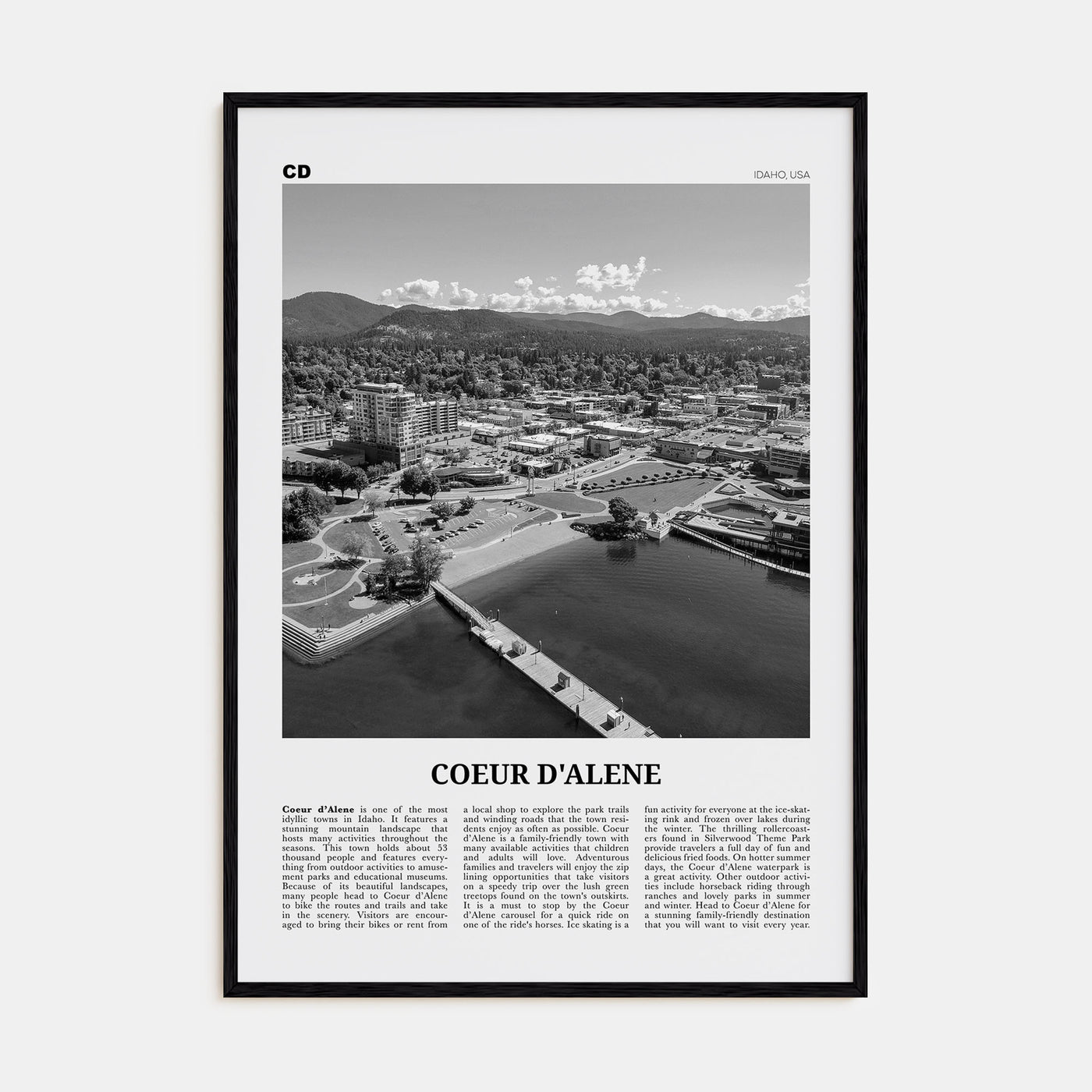 Coeur d'Alene Travel B&W Poster