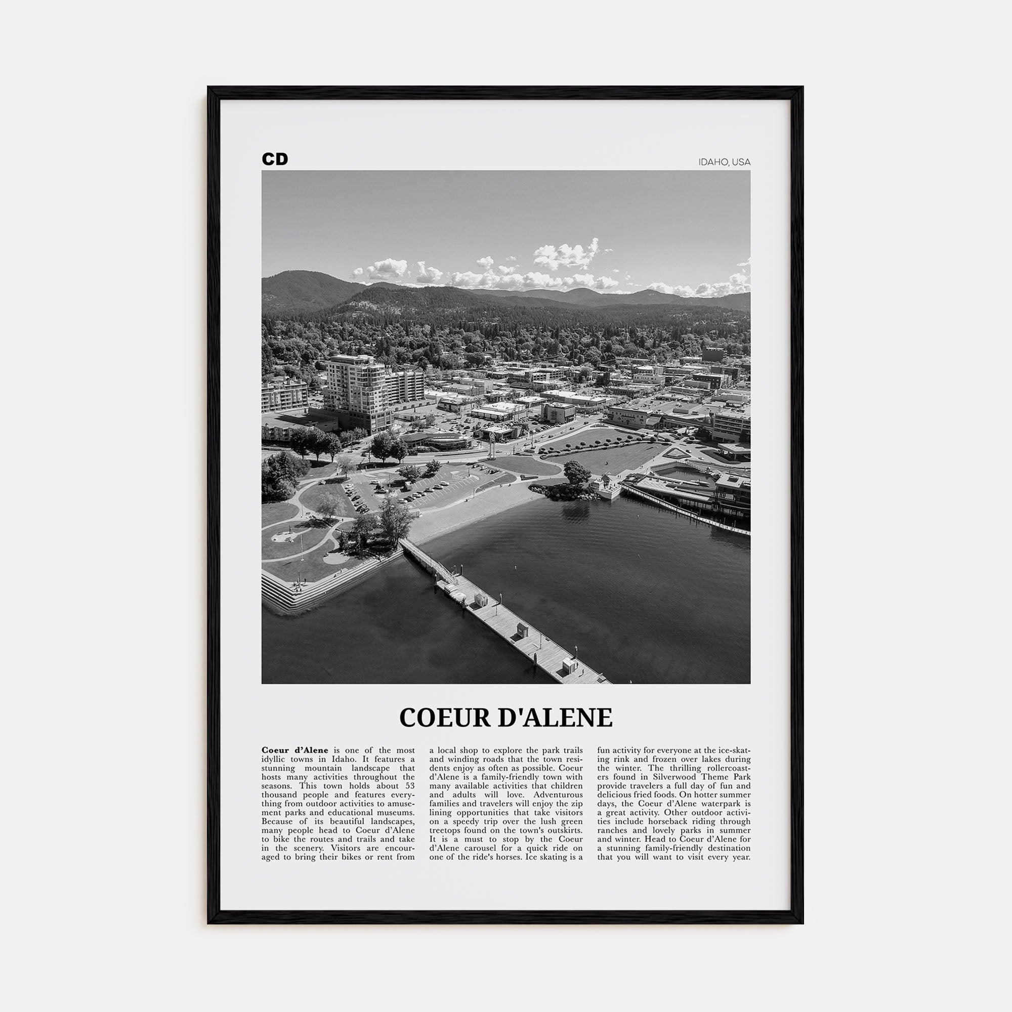 Coeur d'Alene Travel B&W Poster