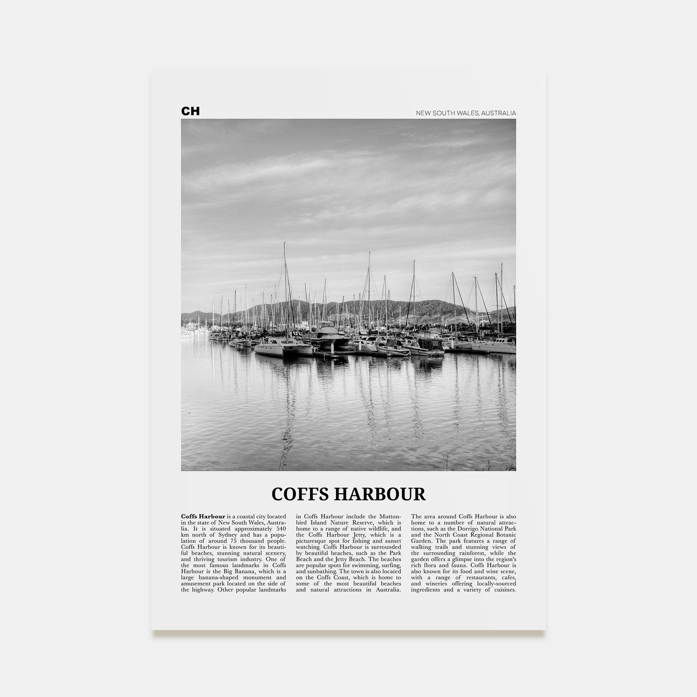 Coffs Harbour Travel B&W Poster