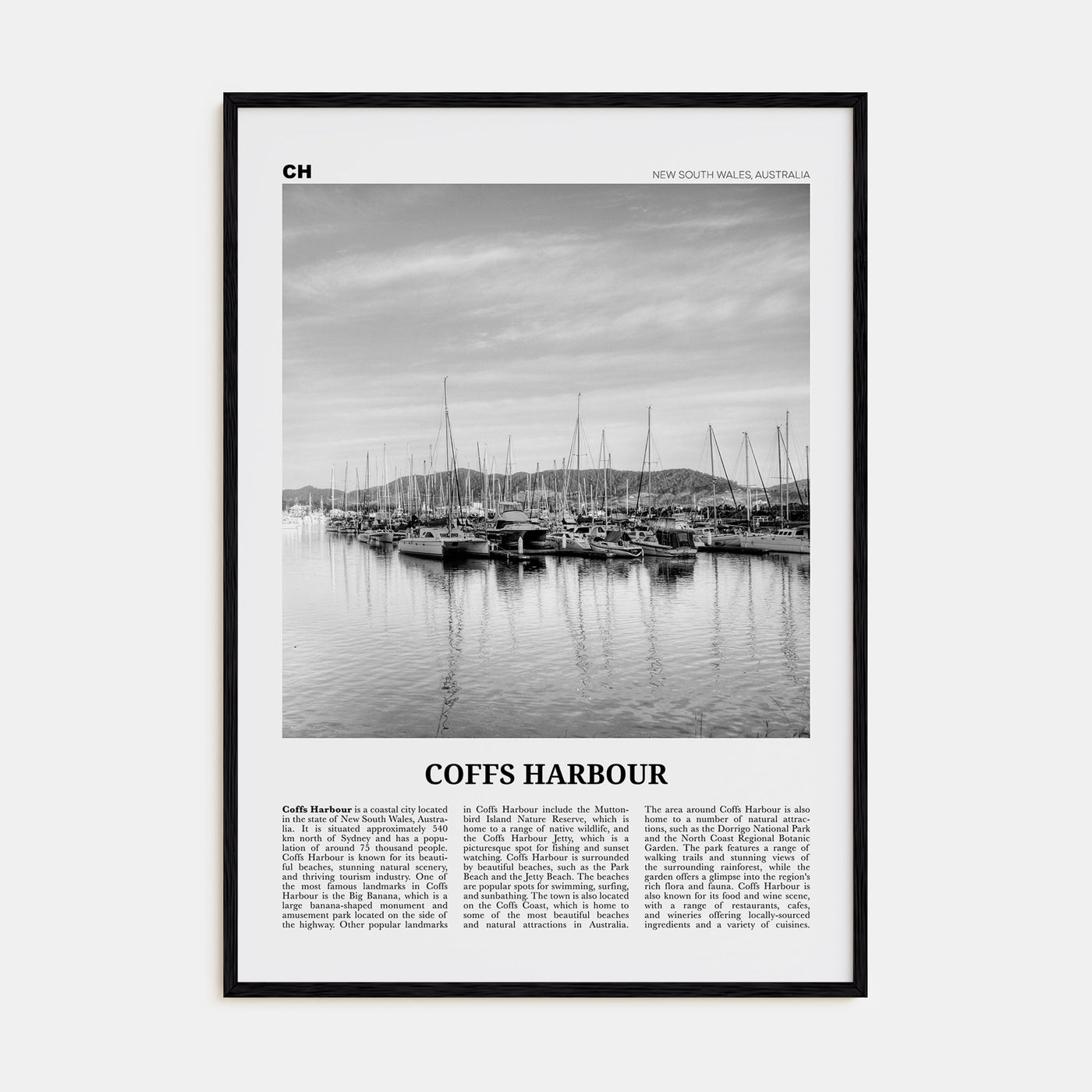 Coffs Harbour Travel B&W Poster