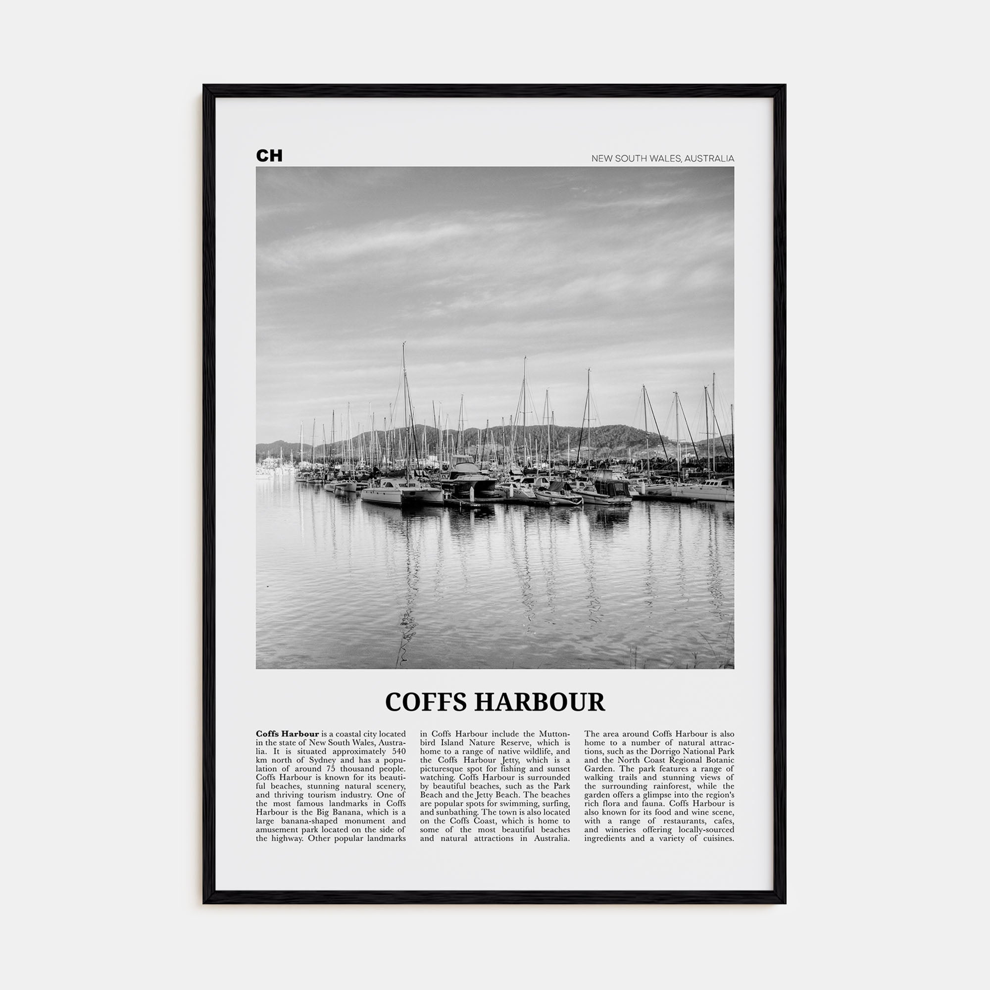 Coffs Harbour Travel B&W Poster