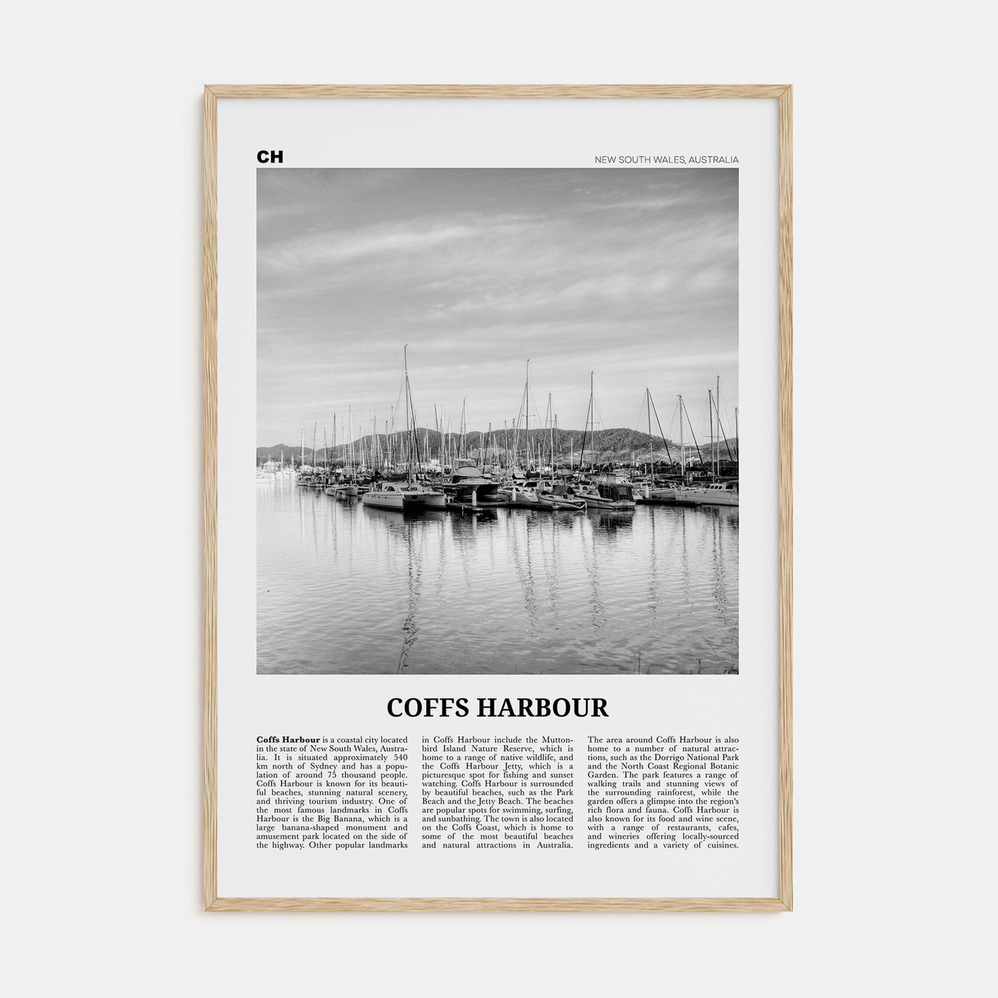 Coffs Harbour Travel B&W Poster