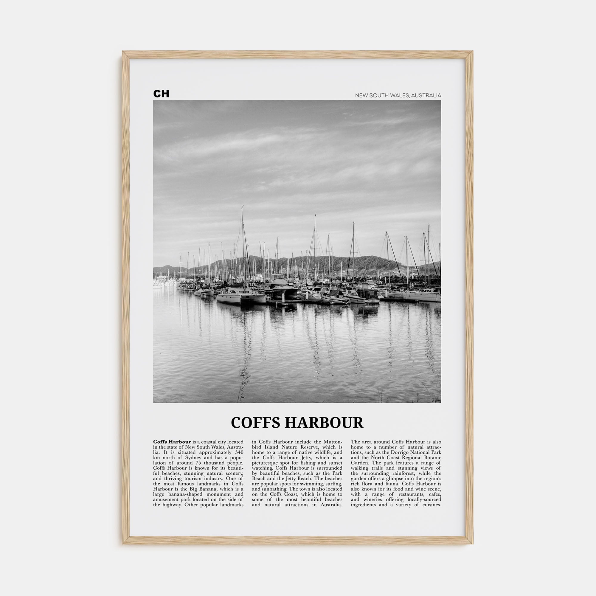 Coffs Harbour Travel B&W Poster
