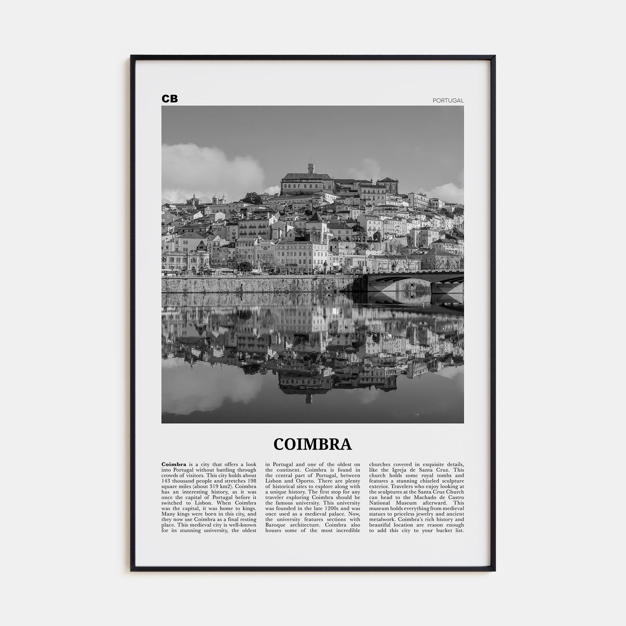 Coimbra Travel B&W Poster