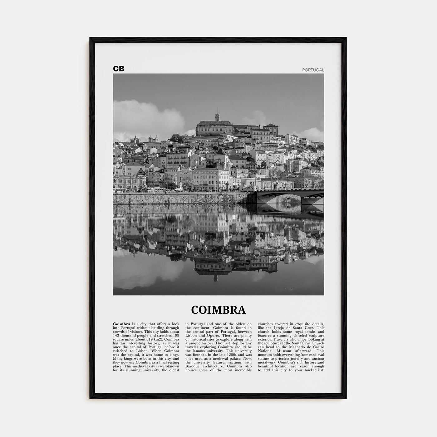 Coimbra Travel B&W Poster