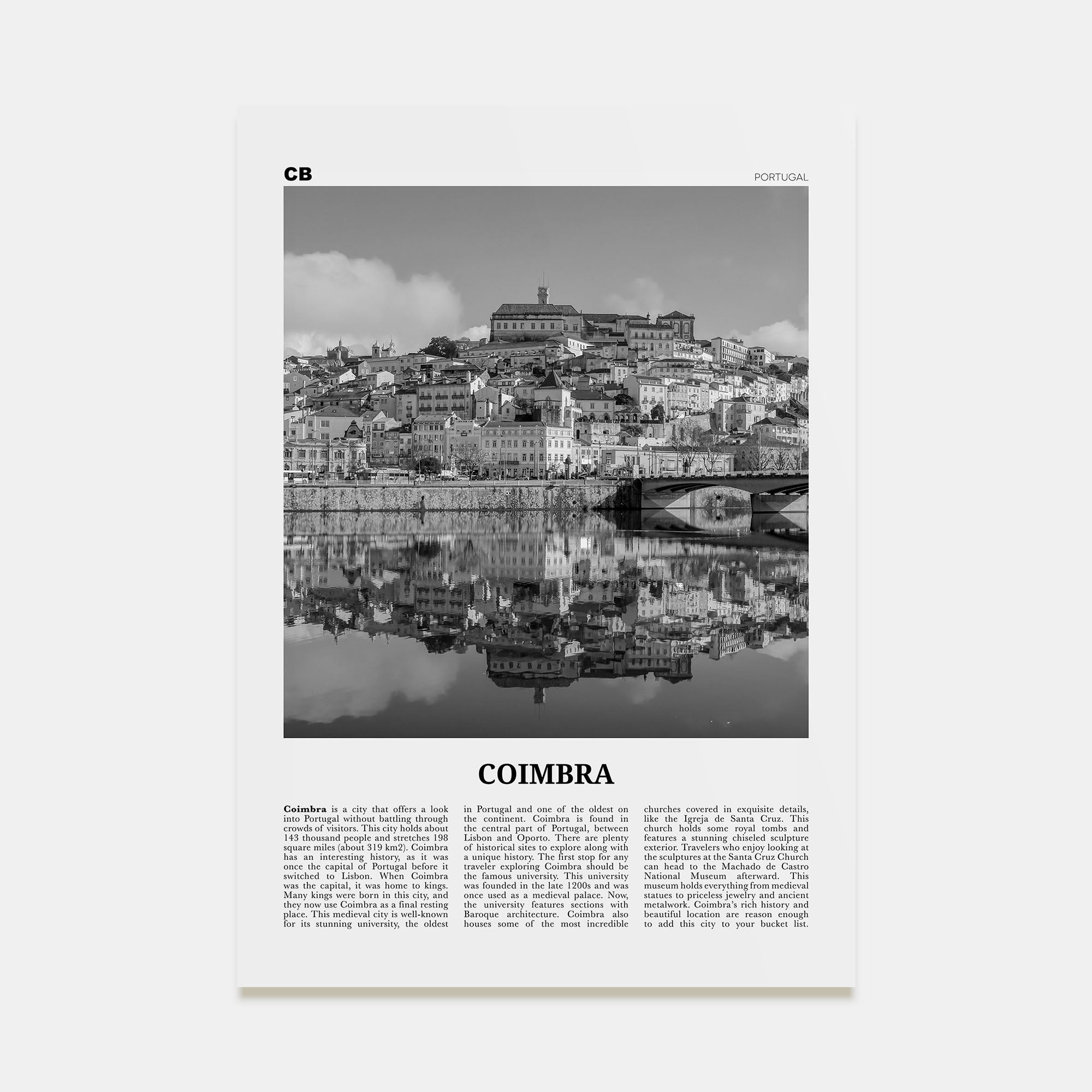 Coimbra Travel B&W Poster